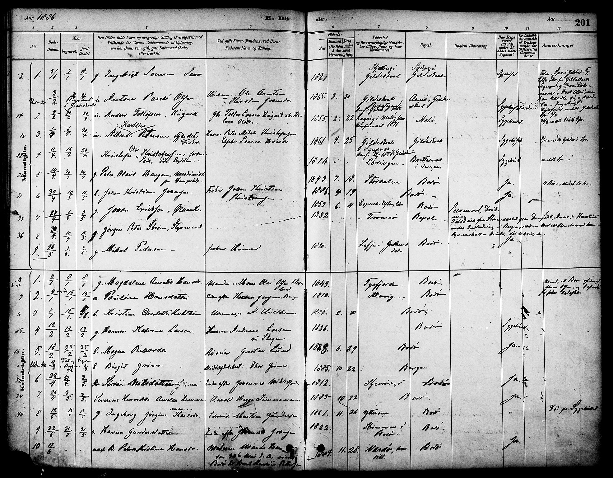 Ministerialprotokoller, klokkerbøker og fødselsregistre - Nordland, AV/SAT-A-1459/801/L0030: Klokkerbok nr. 801C05, 1879-1887, s. 201