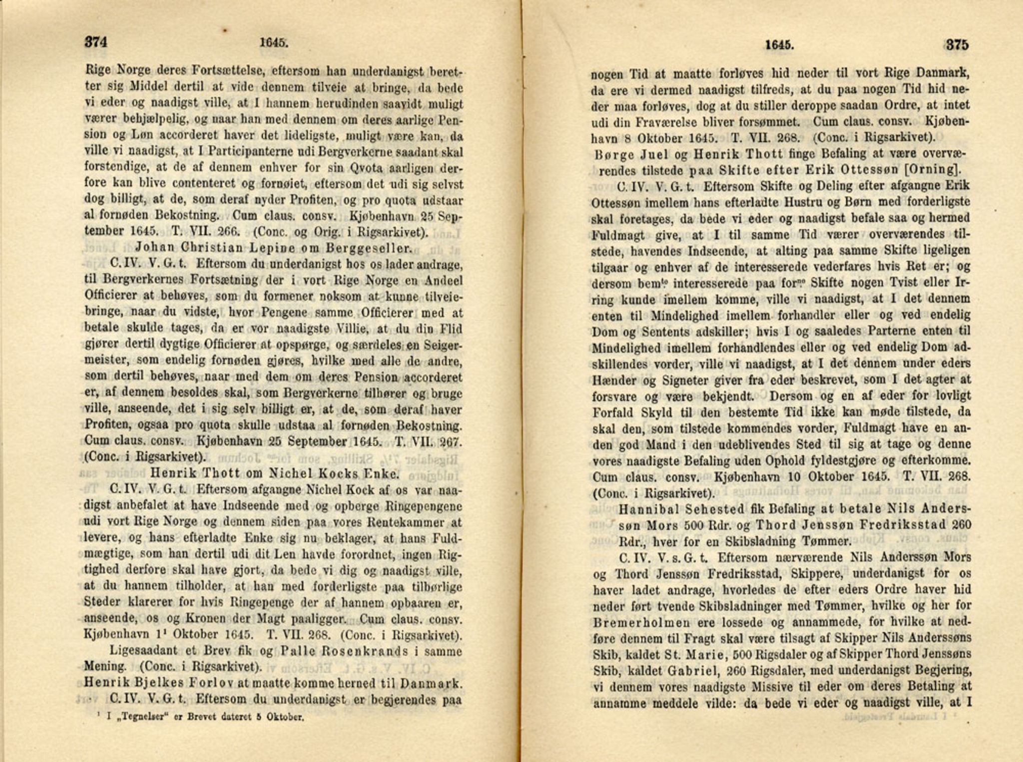 Publikasjoner utgitt av Det Norske Historiske Kildeskriftfond, PUBL/-/-/-: Norske Rigs-Registranter, bind 8, 1641-1648, s. 374-375