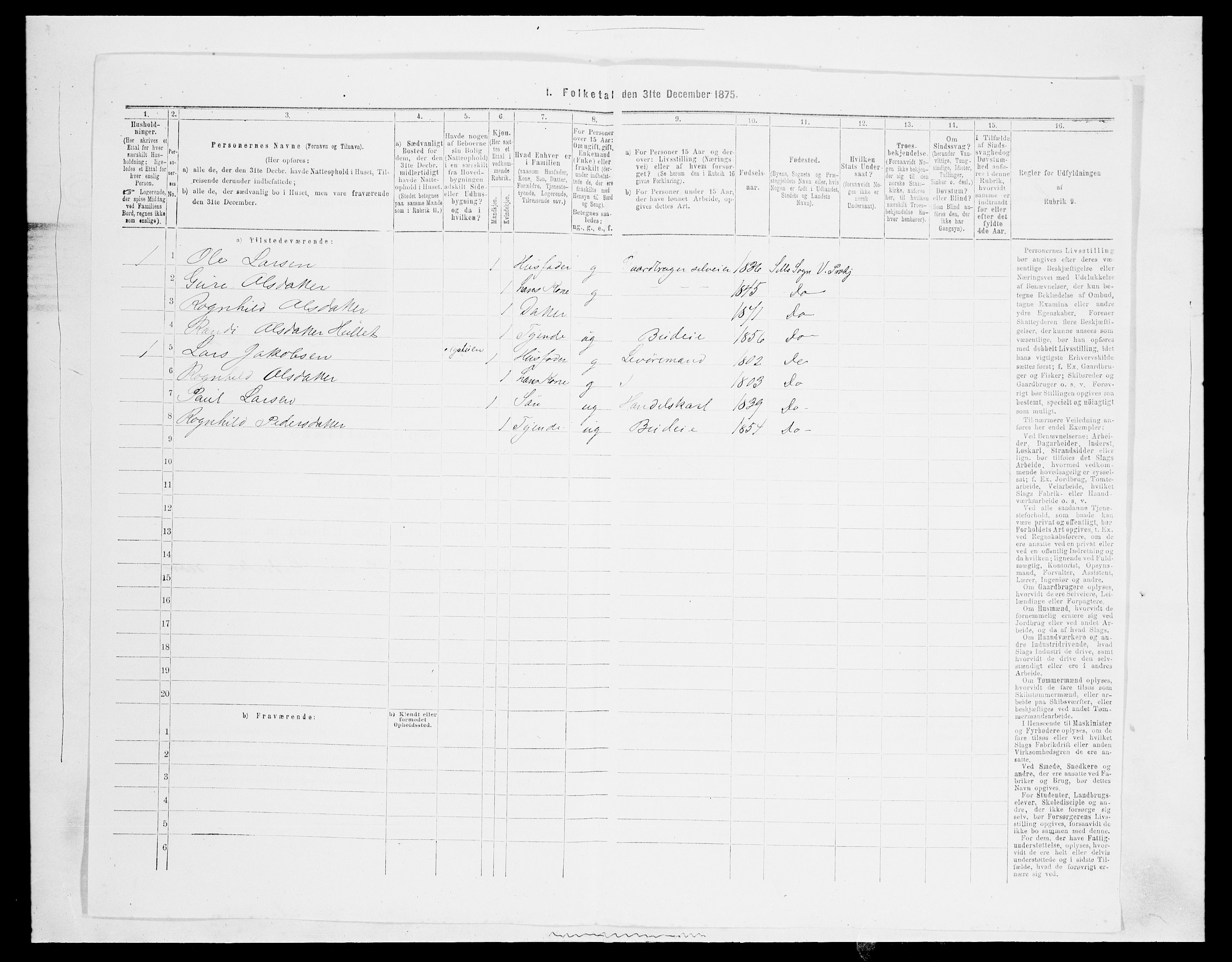 SAH, Folketelling 1875 for 0515P Vågå prestegjeld, 1875, s. 2077