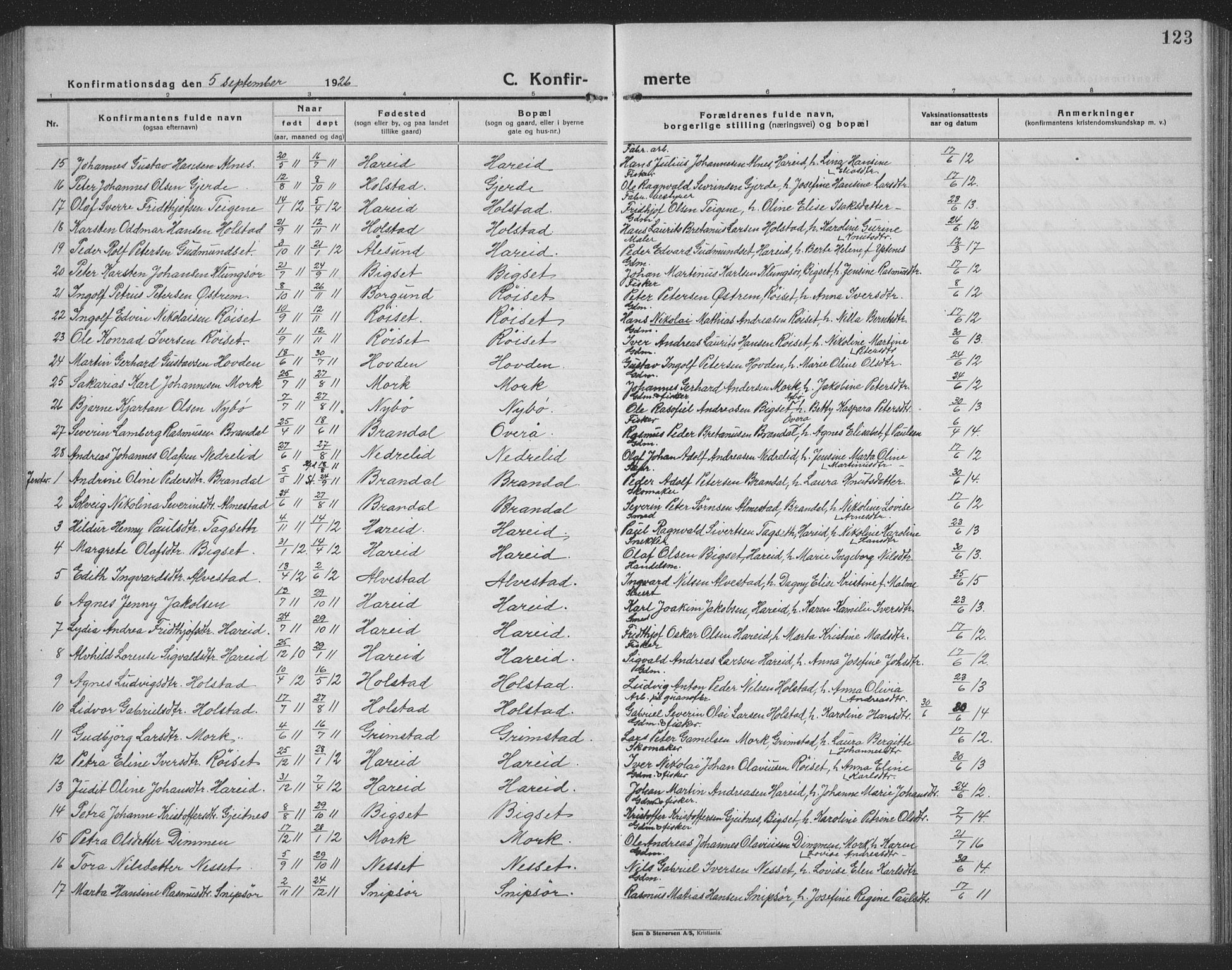 Ministerialprotokoller, klokkerbøker og fødselsregistre - Møre og Romsdal, AV/SAT-A-1454/510/L0127: Klokkerbok nr. 510C04, 1923-1939, s. 123