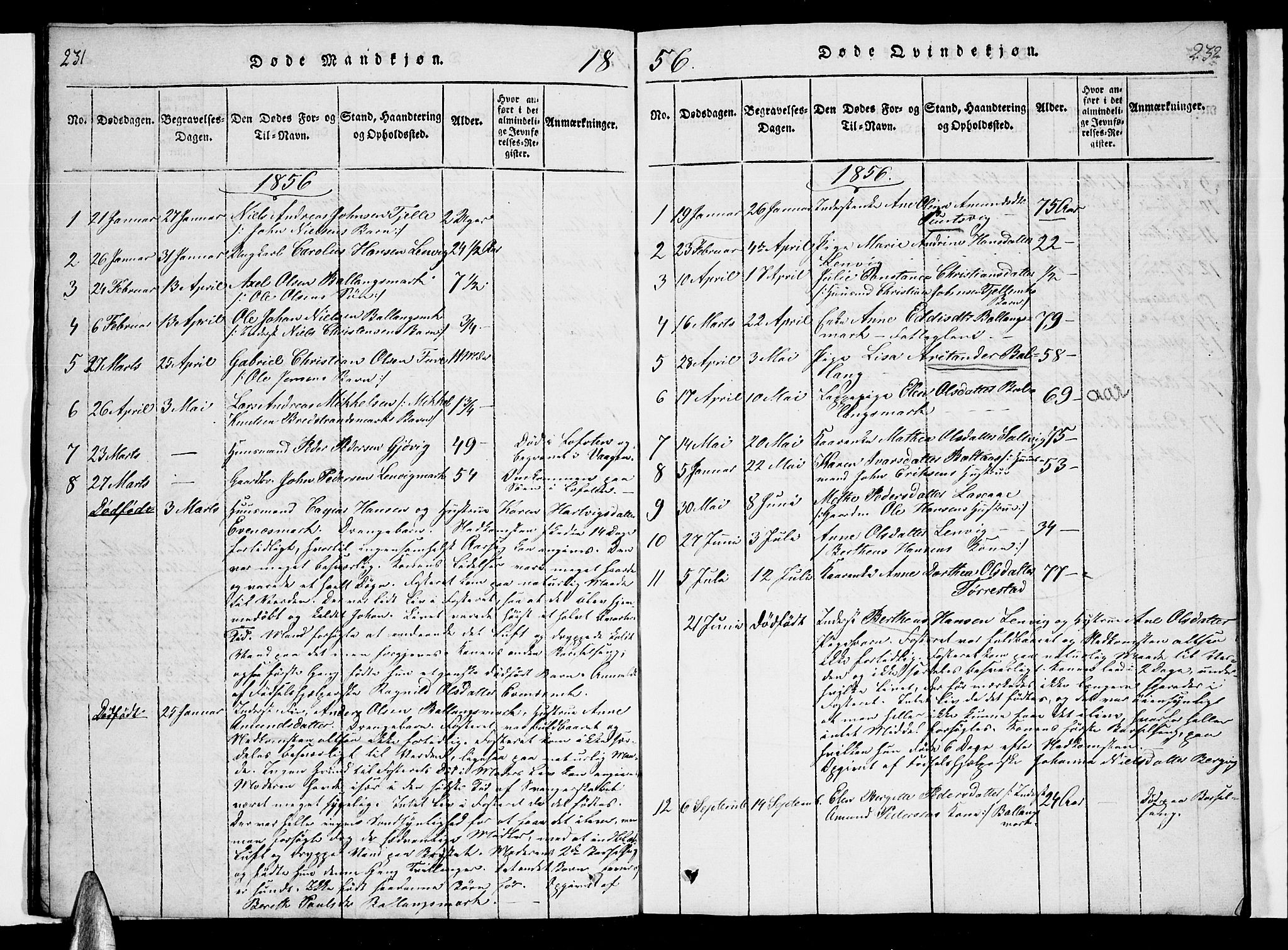 Ministerialprotokoller, klokkerbøker og fødselsregistre - Nordland, AV/SAT-A-1459/863/L0911: Klokkerbok nr. 863C01, 1821-1858, s. 231-232