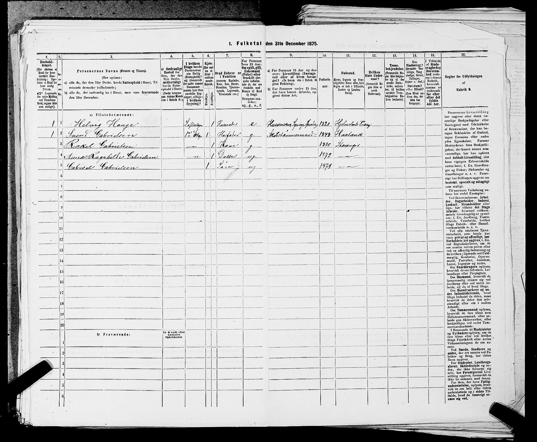 SAST, Folketelling 1875 for 1103 Stavanger kjøpstad, 1875, s. 1379