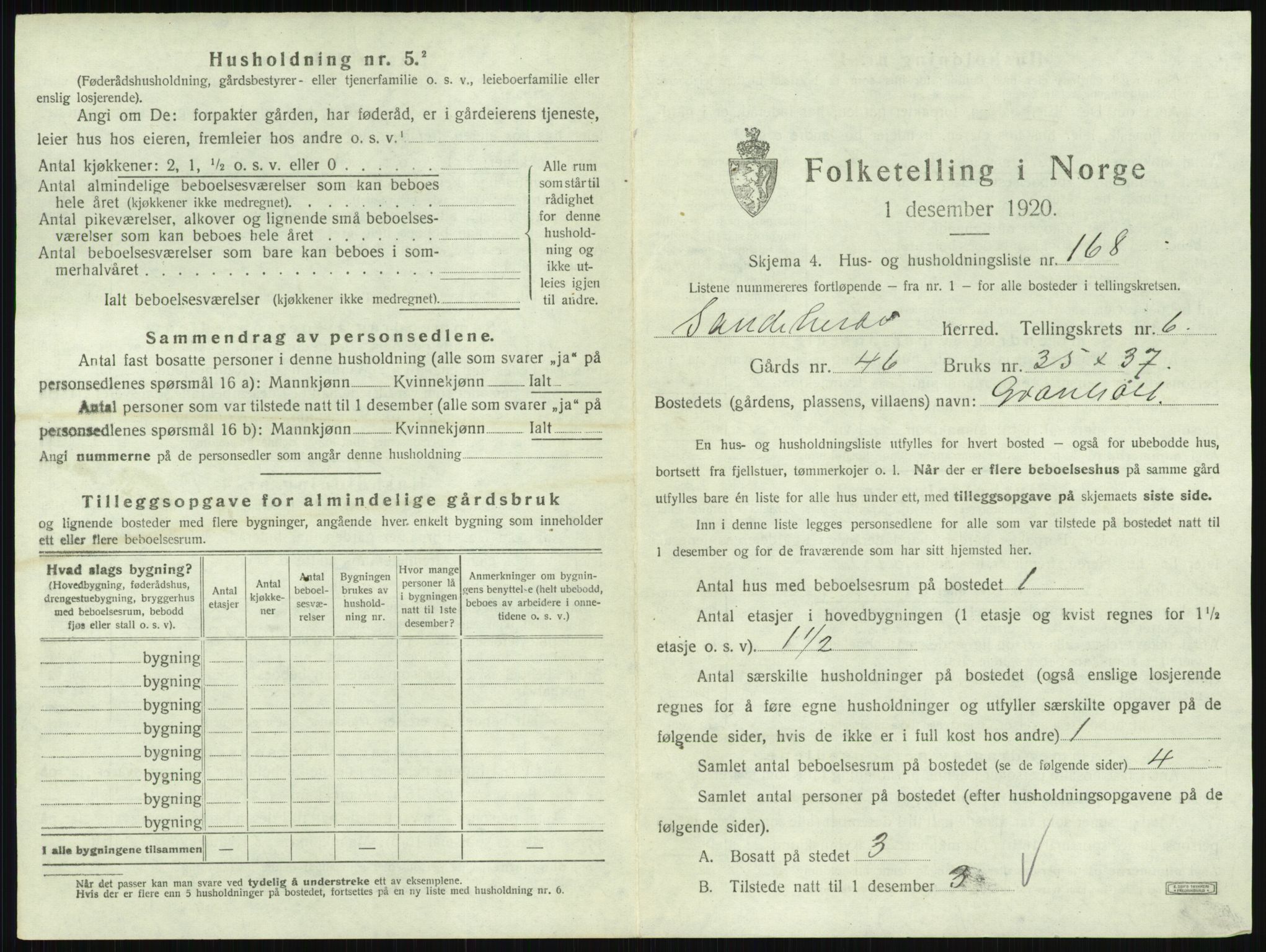 SAKO, Folketelling 1920 for 0724 Sandeherred herred, 1920, s. 1448
