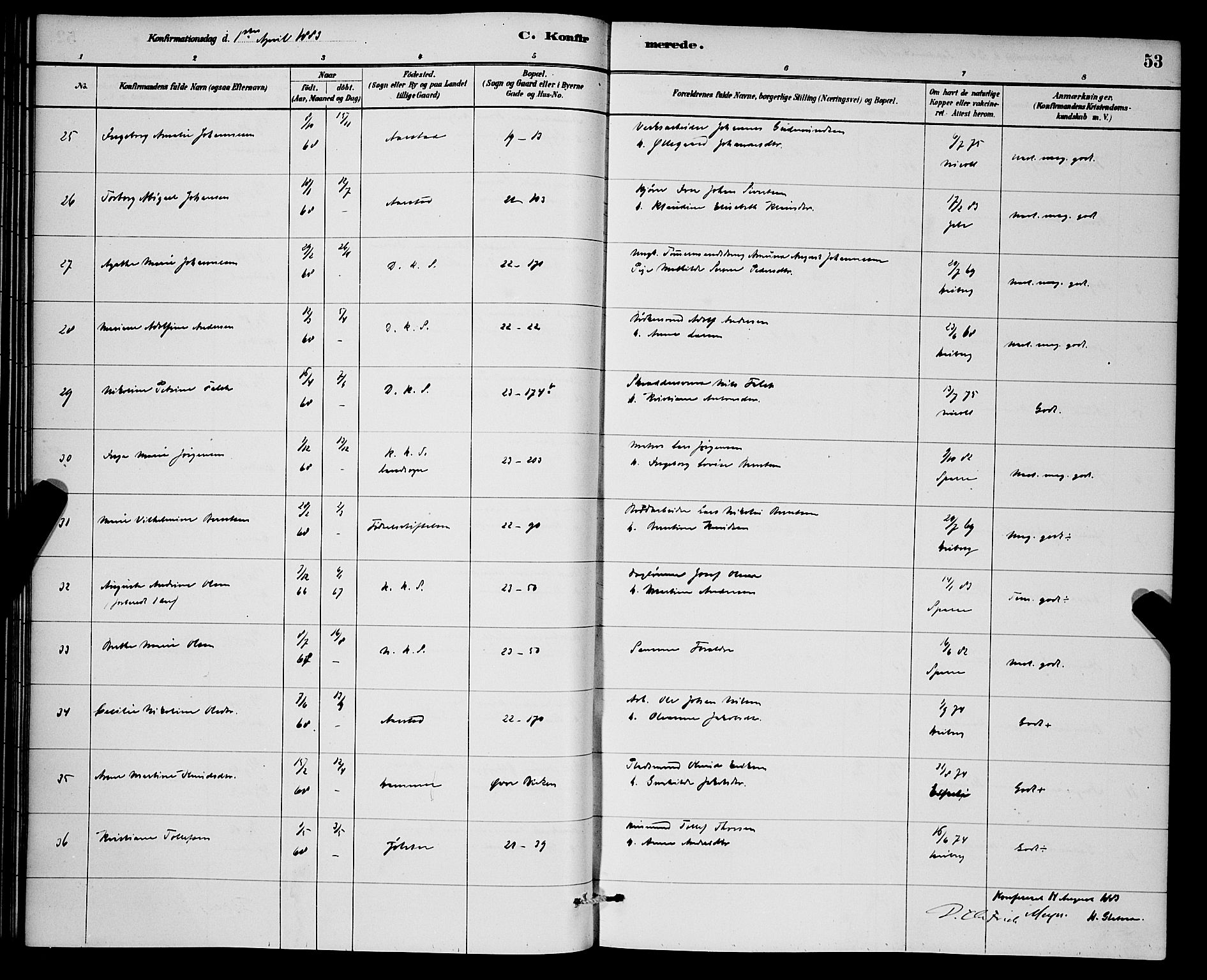 Korskirken sokneprestembete, AV/SAB-A-76101/H/Hab: Klokkerbok nr. C 3, 1880-1892, s. 53