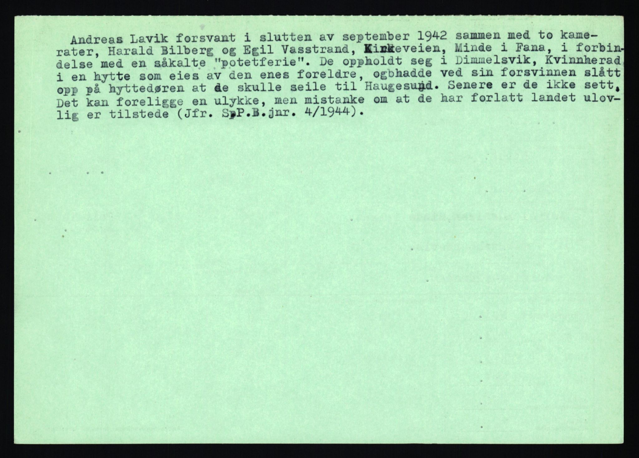Statspolitiet - Hovedkontoret / Osloavdelingen, AV/RA-S-1329/C/Ca/L0009: Knutsen - Limstrand, 1943-1945, s. 4129
