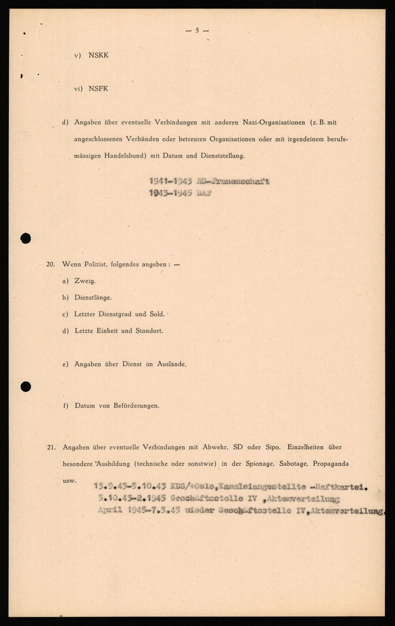 Forsvaret, Forsvarets overkommando II, AV/RA-RAFA-3915/D/Db/L0039: CI Questionaires. Tyske okkupasjonsstyrker i Norge. Østerrikere., 1945-1946, s. 318