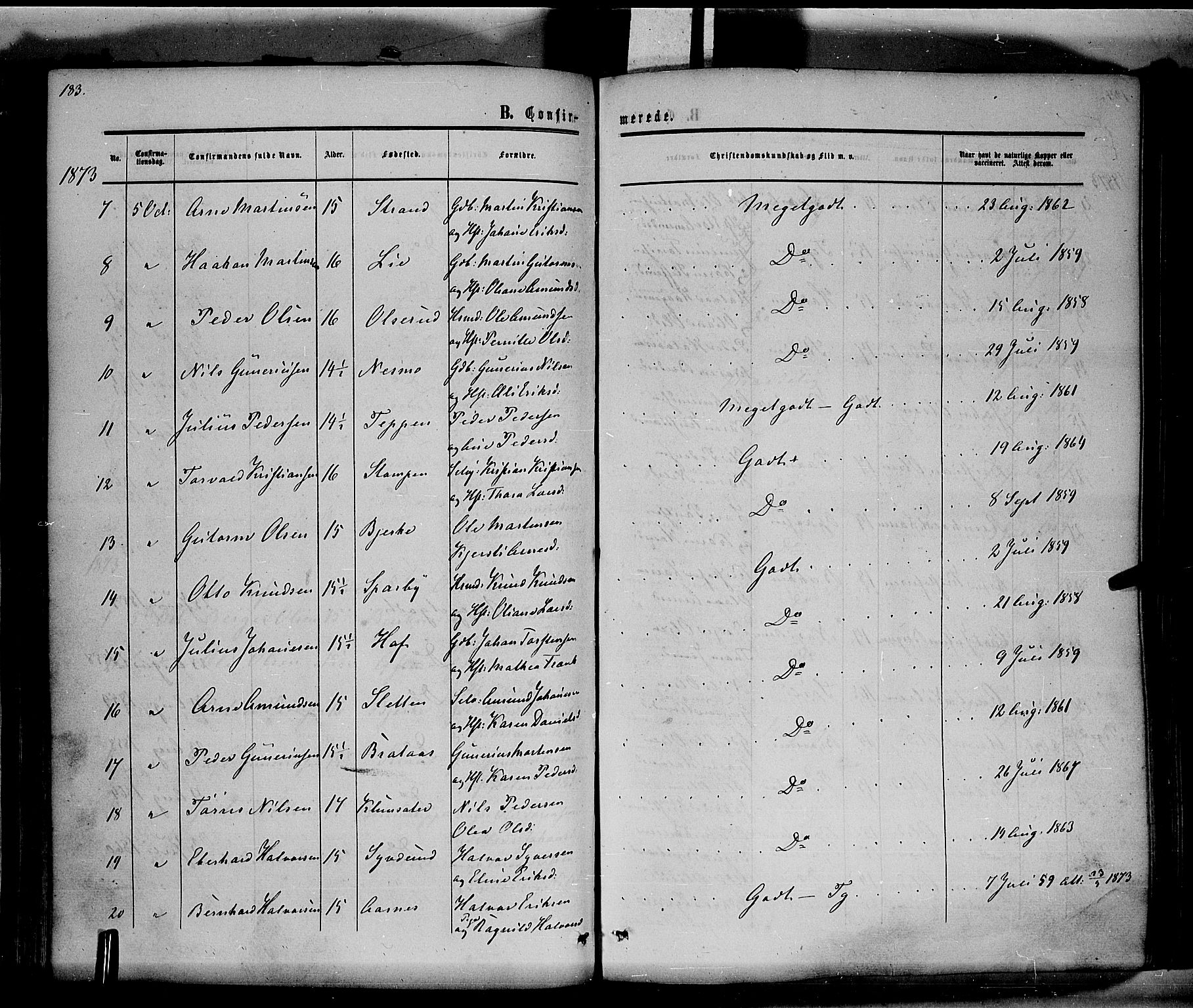 Hof prestekontor, AV/SAH-PREST-038/H/Ha/Haa/L0009: Ministerialbok nr. 9, 1862-1877, s. 184