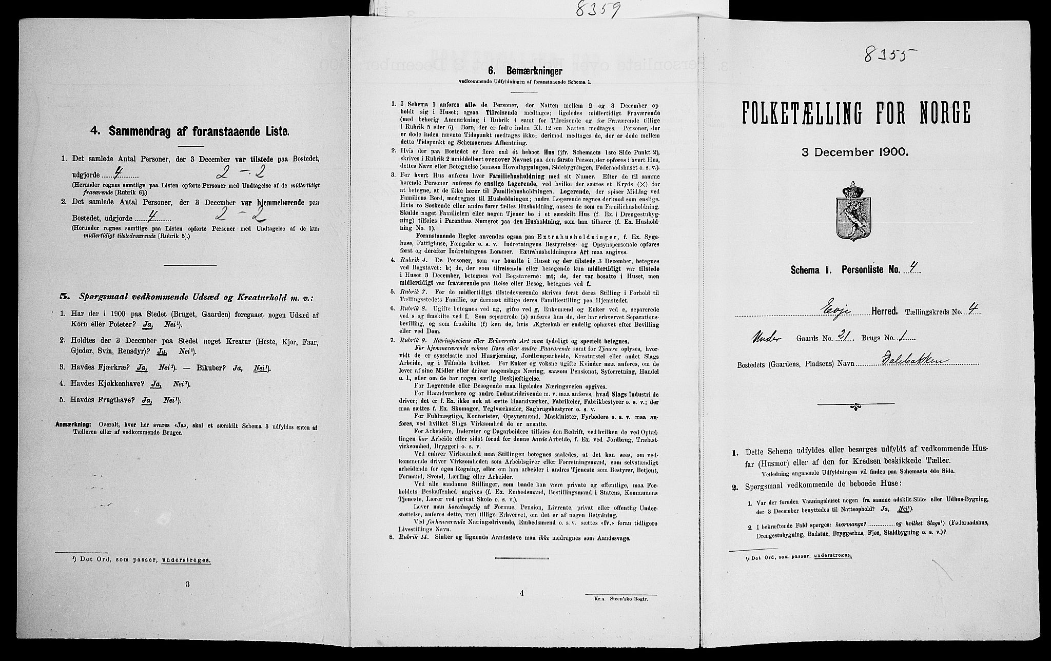 SAK, Folketelling 1900 for 0937 Evje herred, 1900, s. 240
