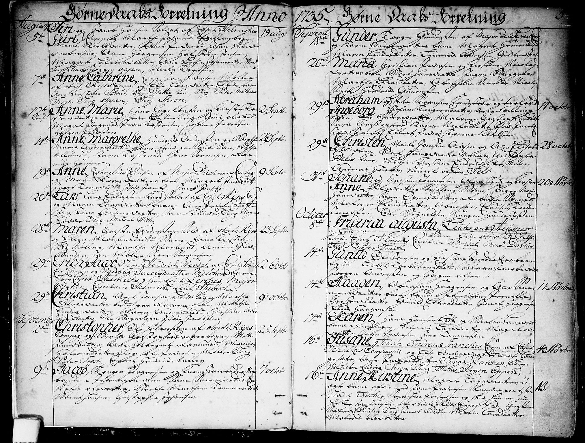 Garnisonsmenigheten Kirkebøker, SAO/A-10846/F/Fa/L0001: Ministerialbok nr. 1, 1734-1756, s. 5