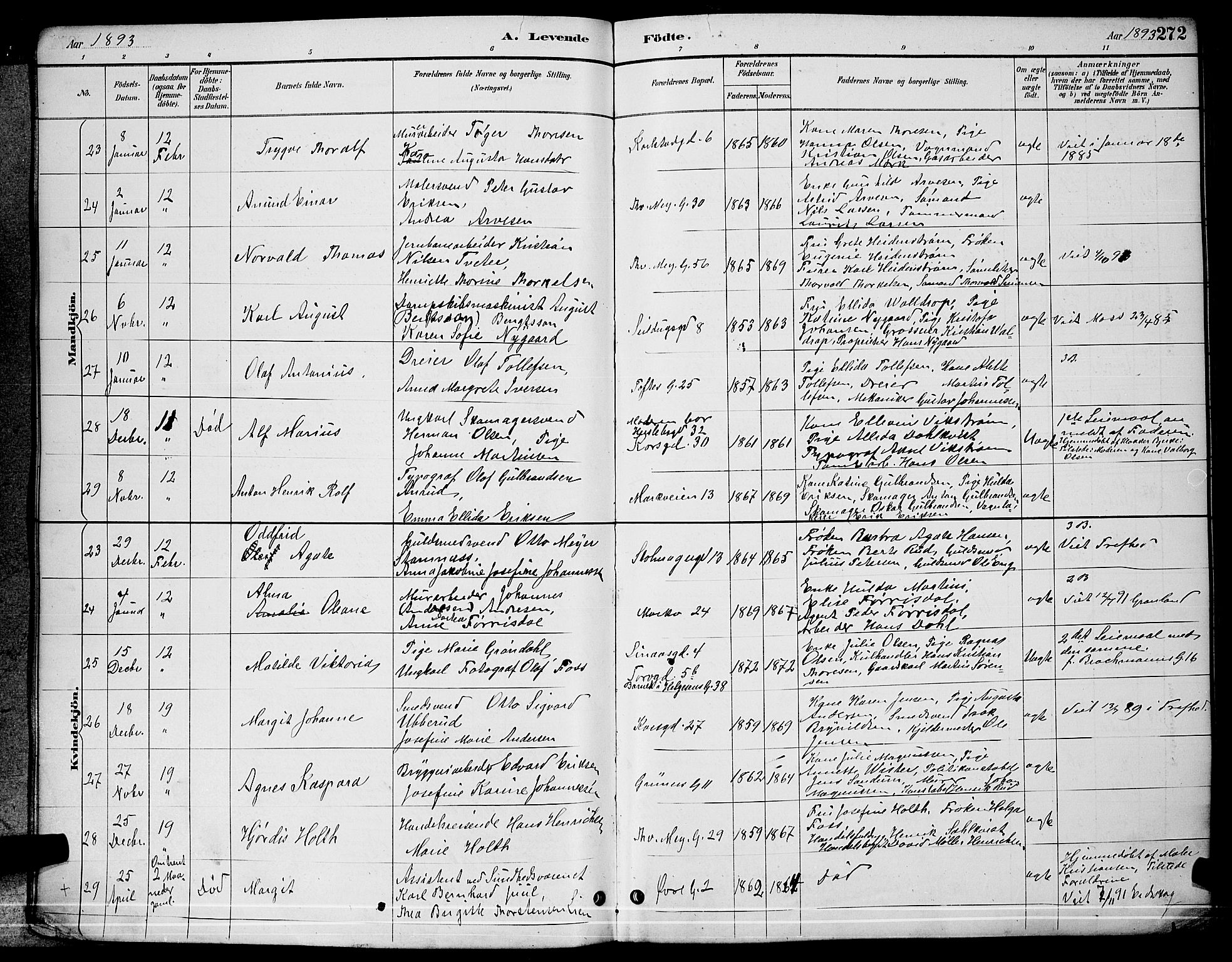 Paulus prestekontor Kirkebøker, AV/SAO-A-10871/G/Ga/L0003: Klokkerbok nr. 3, 1887-1895, s. 272