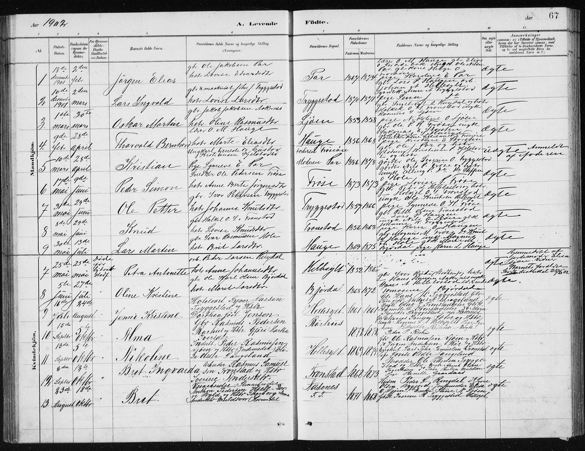 Ministerialprotokoller, klokkerbøker og fødselsregistre - Møre og Romsdal, AV/SAT-A-1454/517/L0230: Klokkerbok nr. 517C03, 1879-1912, s. 67