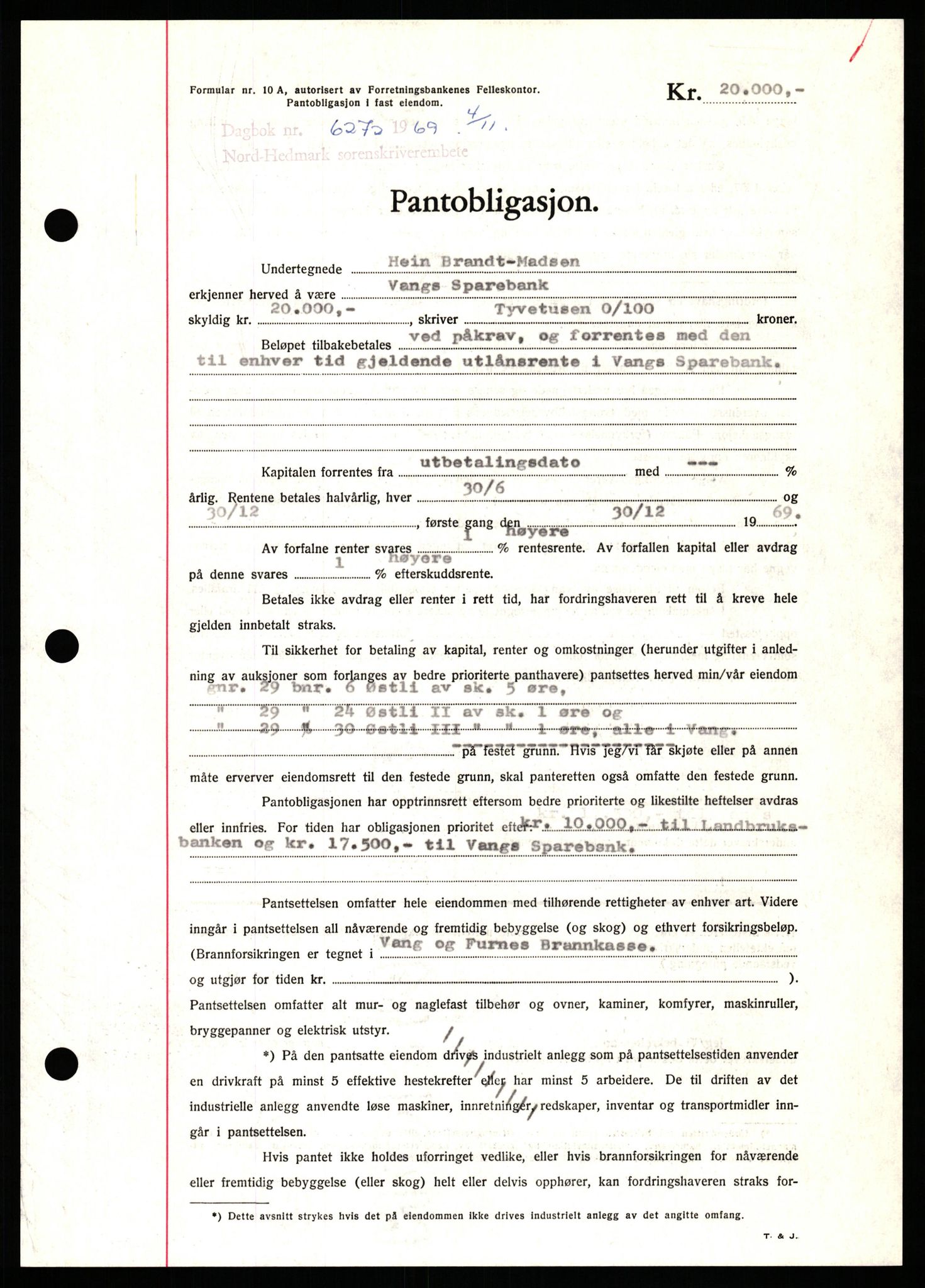 Nord-Hedmark sorenskriveri, SAH/TING-012/H/Hb/Hbf/L0082: Pantebok nr. B82, 1969-1969, Dagboknr: 6272/1969