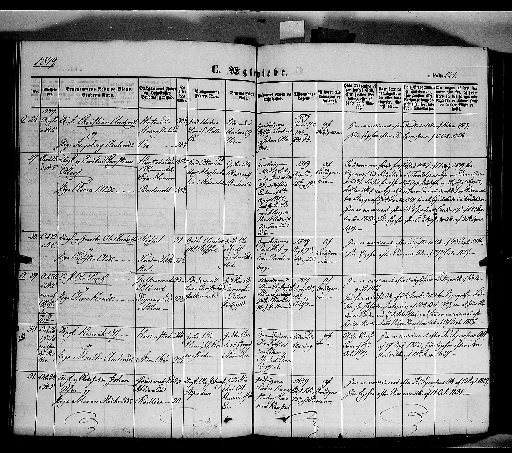 Stange prestekontor, AV/SAH-PREST-002/K/L0011: Ministerialbok nr. 11, 1846-1852, s. 224