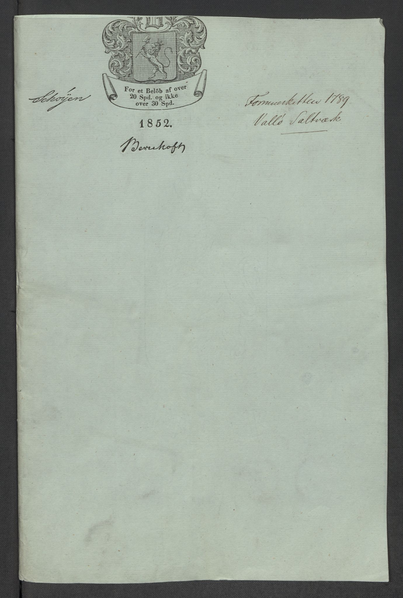 Rentekammeret inntil 1814, Reviderte regnskaper, Mindre regnskaper, RA/EA-4068/Rf/Rfe/L0054: Valdres fogderi. Vallø saltverk, 1789, s. 390