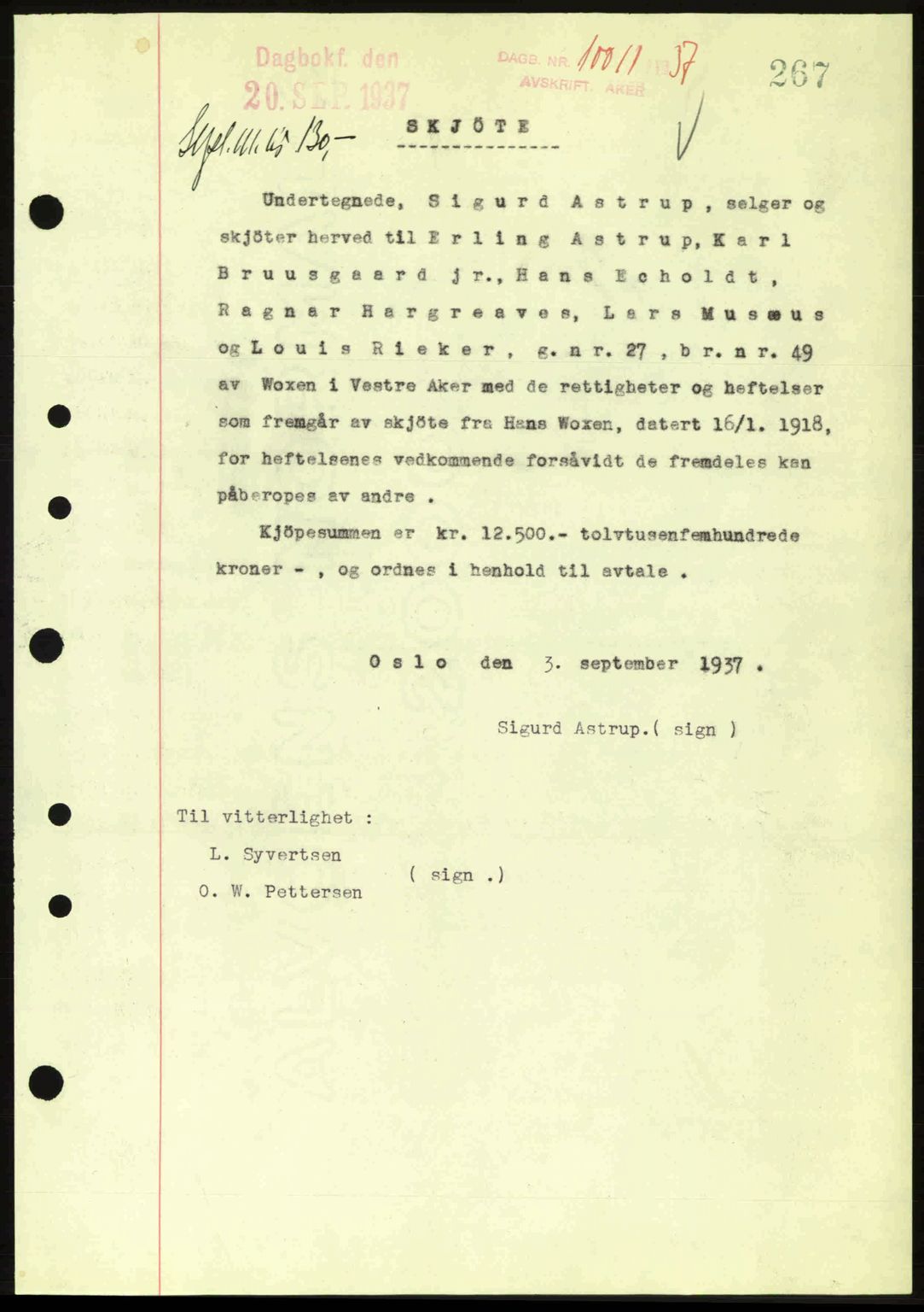 Aker herredsskriveri, SAO/A-10896/G/Gb/Gba/Gbab/L0017: Pantebok nr. A148, 1937-1937, Dagboknr: 10011/1937