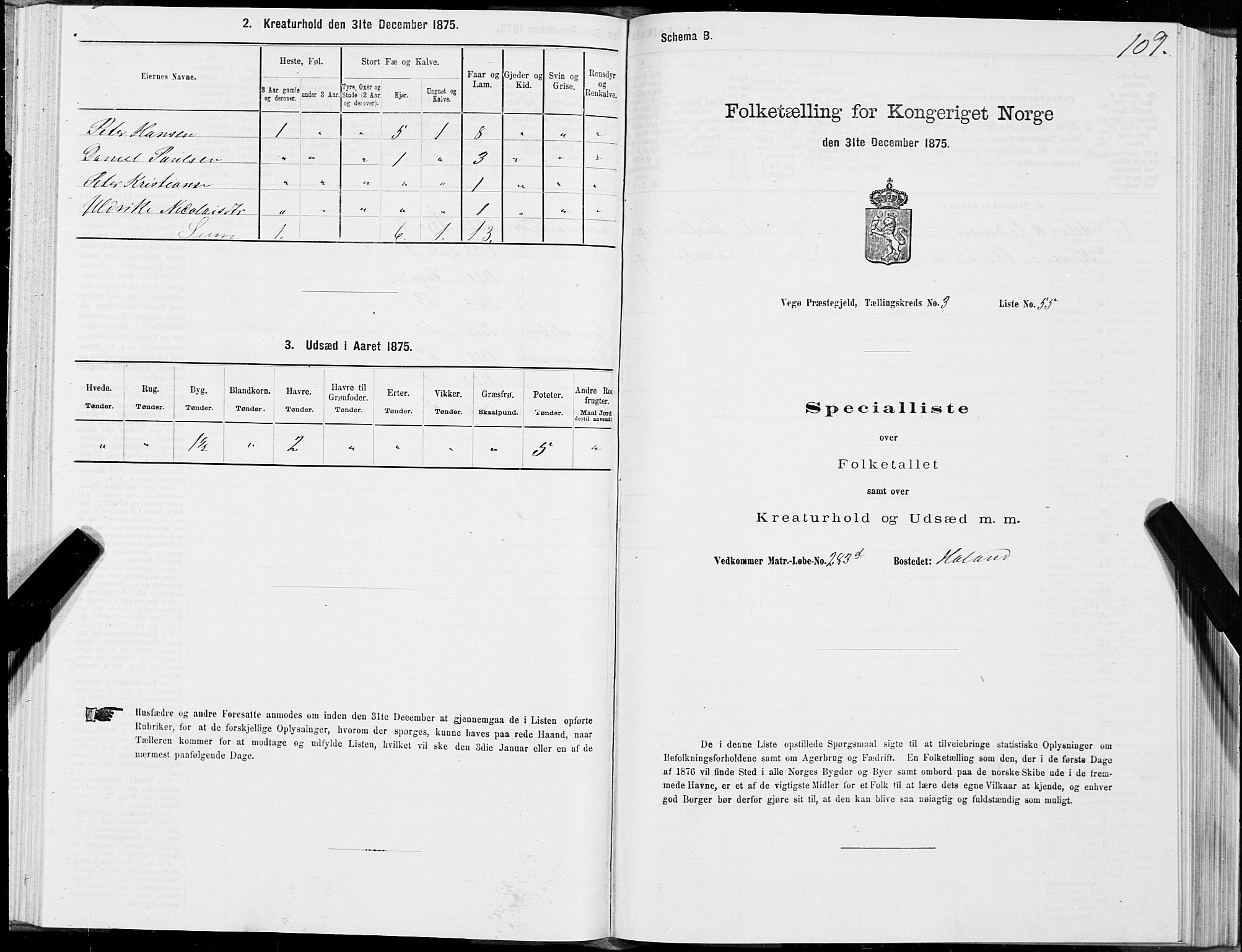 SAT, Folketelling 1875 for 1815P Vega prestegjeld, 1875, s. 2109