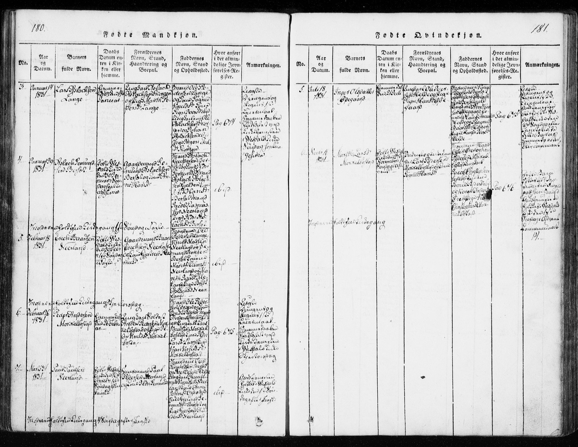 Ministerialprotokoller, klokkerbøker og fødselsregistre - Møre og Romsdal, AV/SAT-A-1454/551/L0623: Ministerialbok nr. 551A03, 1818-1831, s. 180-181