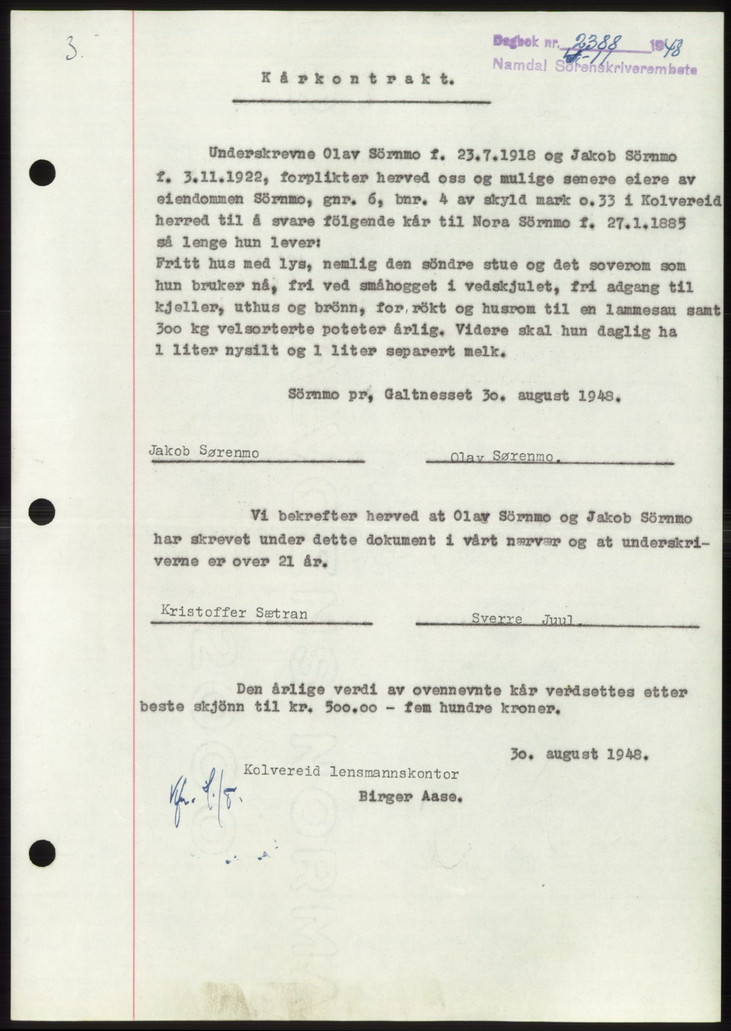 Namdal sorenskriveri, SAT/A-4133/1/2/2C: Pantebok nr. -, 1948-1948, Dagboknr: 2388/1948