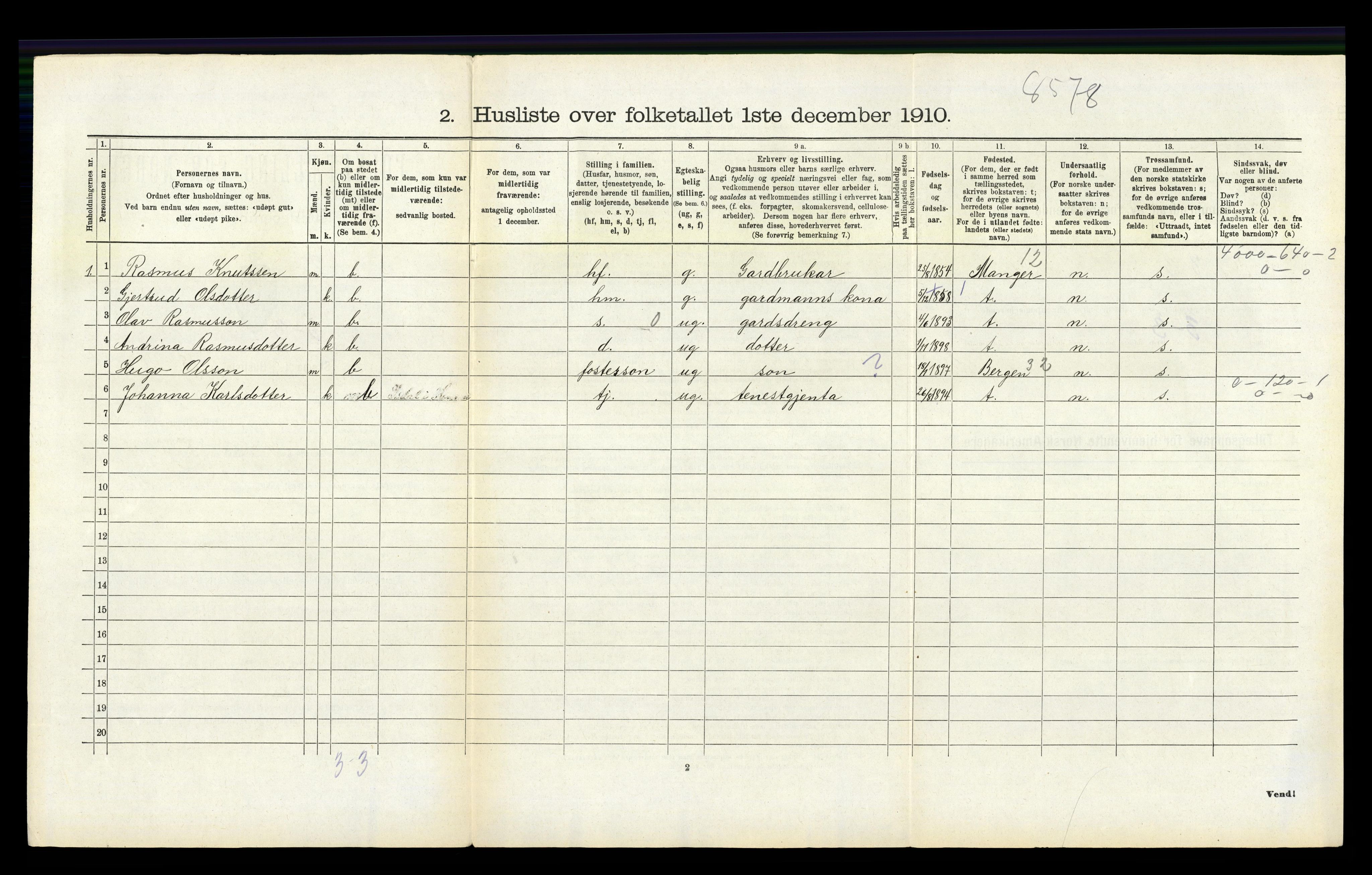 RA, Folketelling 1910 for 1254 Hamre herred, 1910, s. 109