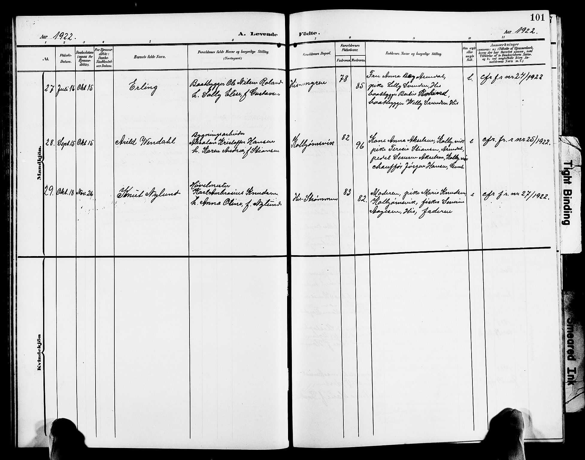Hisøy sokneprestkontor, AV/SAK-1111-0020/F/Fb/L0004: Klokkerbok nr. B 4, 1905-1923, s. 101