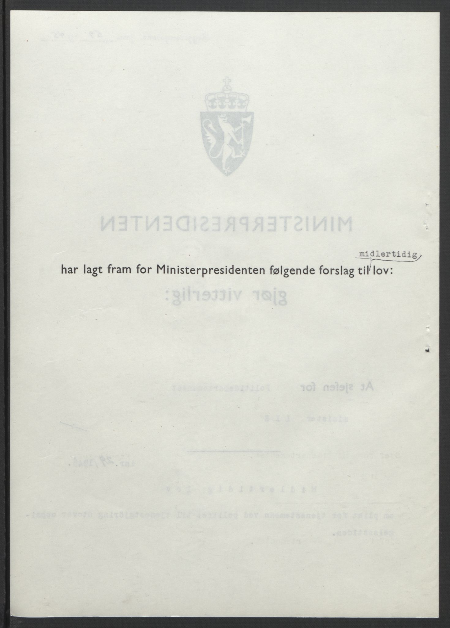 NS-administrasjonen 1940-1945 (Statsrådsekretariatet, de kommisariske statsråder mm), RA/S-4279/D/Db/L0101/0001: -- / Lover og vedtak, 1945, s. 122