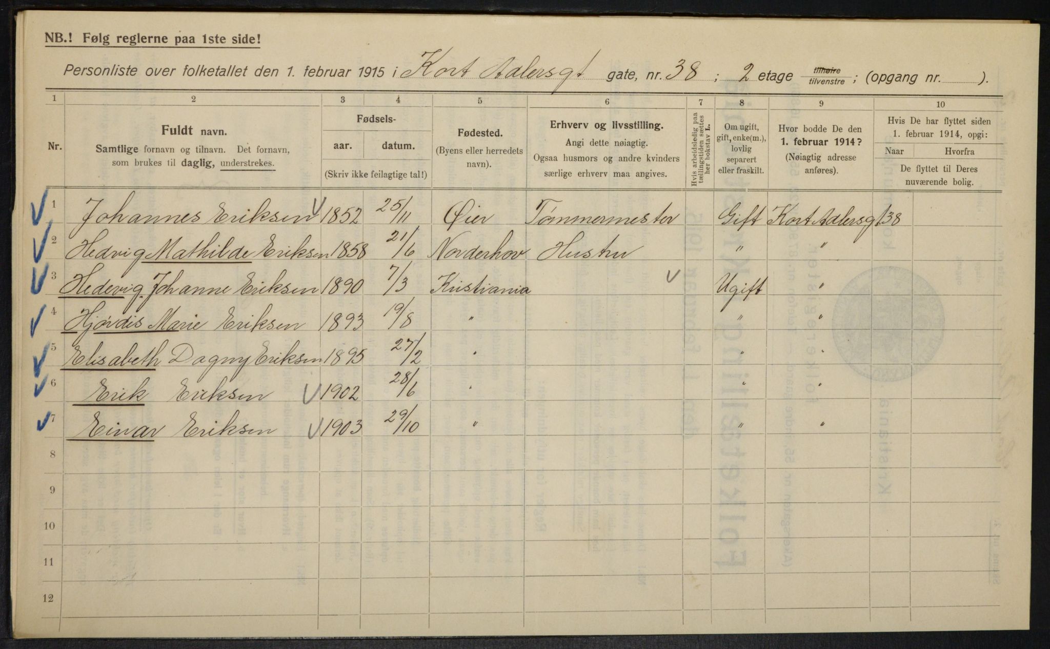 OBA, Kommunal folketelling 1.2.1915 for Kristiania, 1915, s. 14011