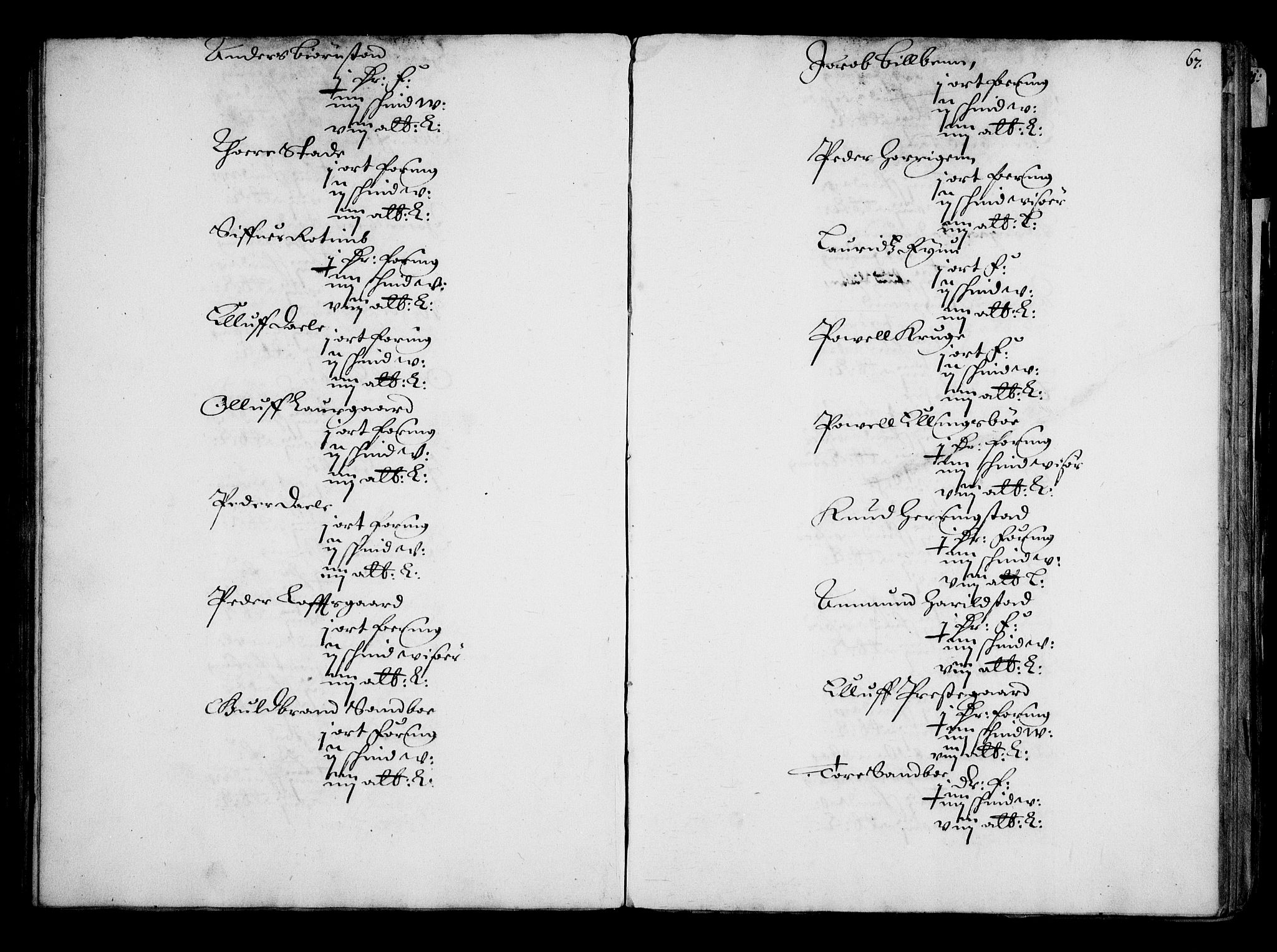 Rentekammeret inntil 1814, Realistisk ordnet avdeling, AV/RA-EA-4070/N/Na/L0001: [XI f]: Akershus stifts jordebok, 1652, s. 66b-67a