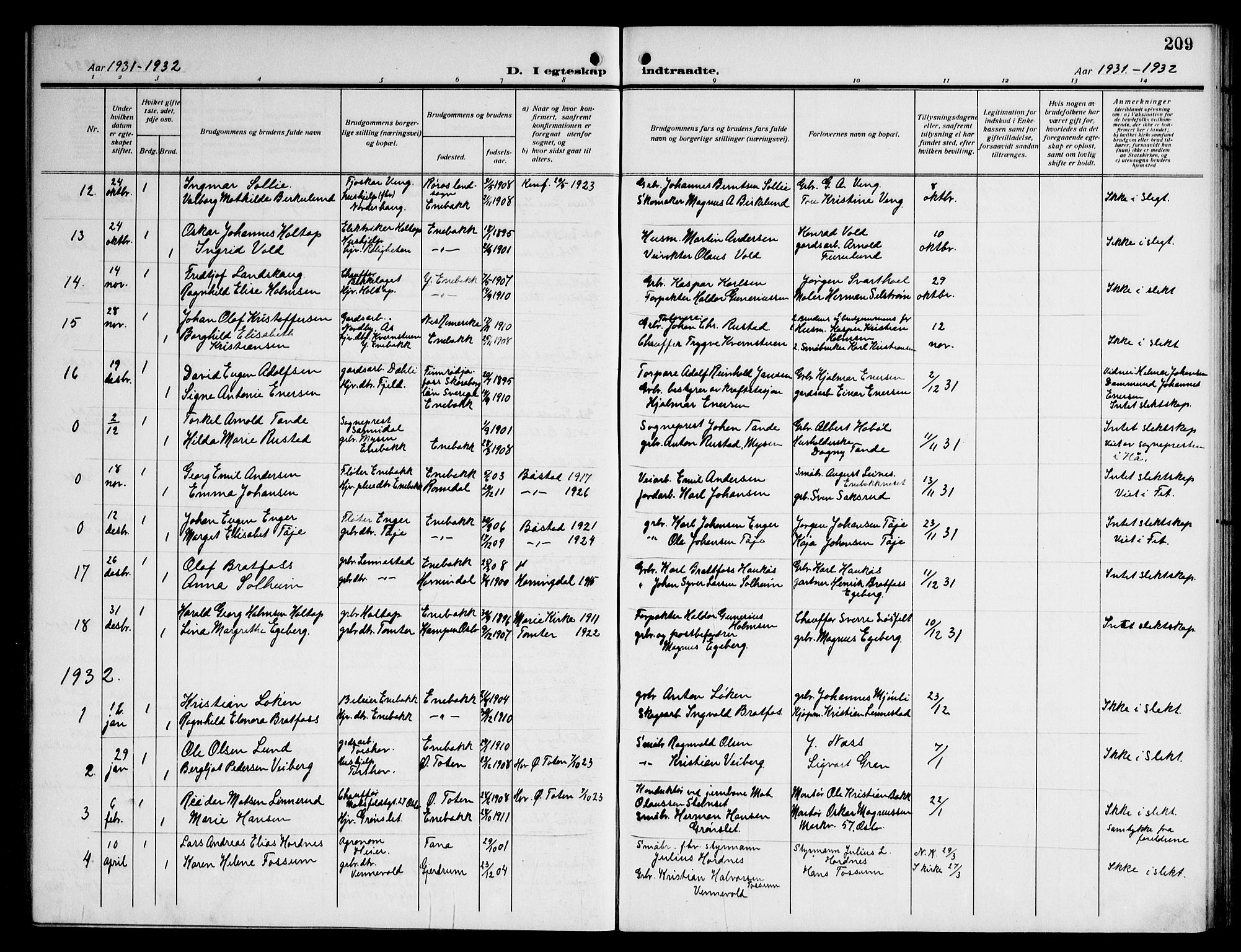 Enebakk prestekontor Kirkebøker, AV/SAO-A-10171c/G/Ga/L0007: Klokkerbok nr. I 7, 1911-1949, s. 209