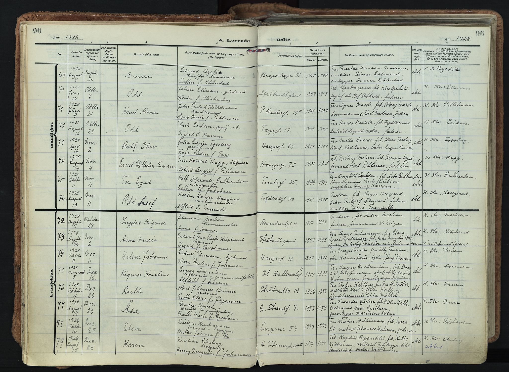 Bragernes kirkebøker, AV/SAKO-A-6/F/Fb/L0011: Ministerialbok nr. II 11, 1922-1945, s. 96