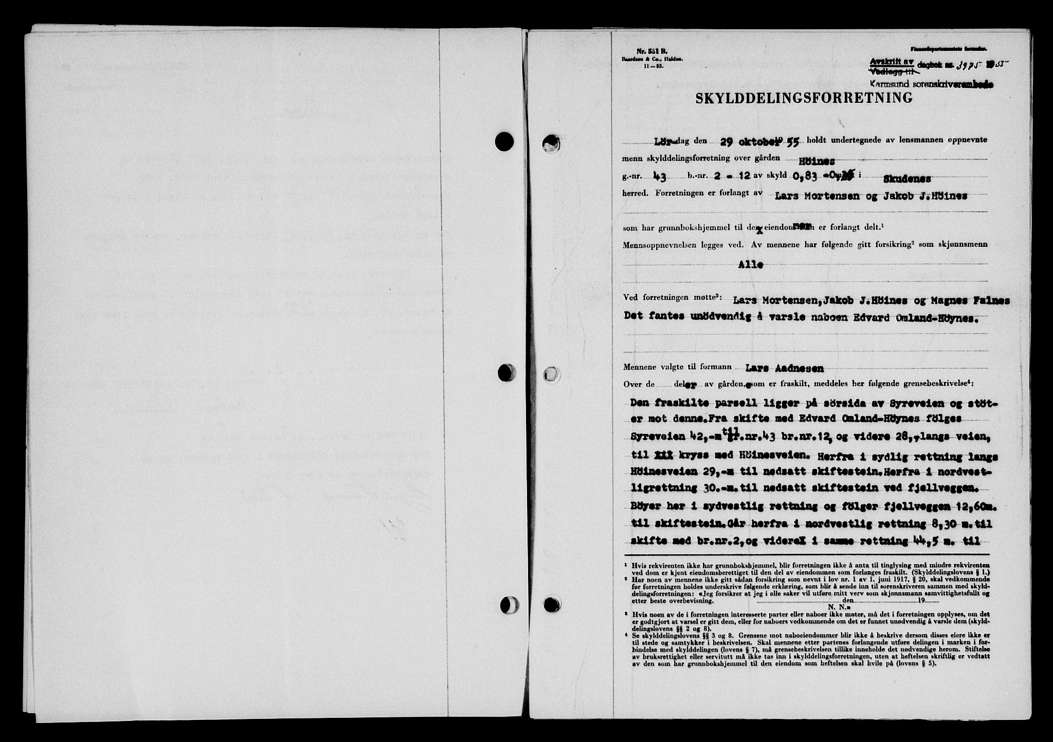 Karmsund sorenskriveri, SAST/A-100311/01/II/IIB/L0118: Pantebok nr. 98A, 1955-1956, Dagboknr: 3975/1955