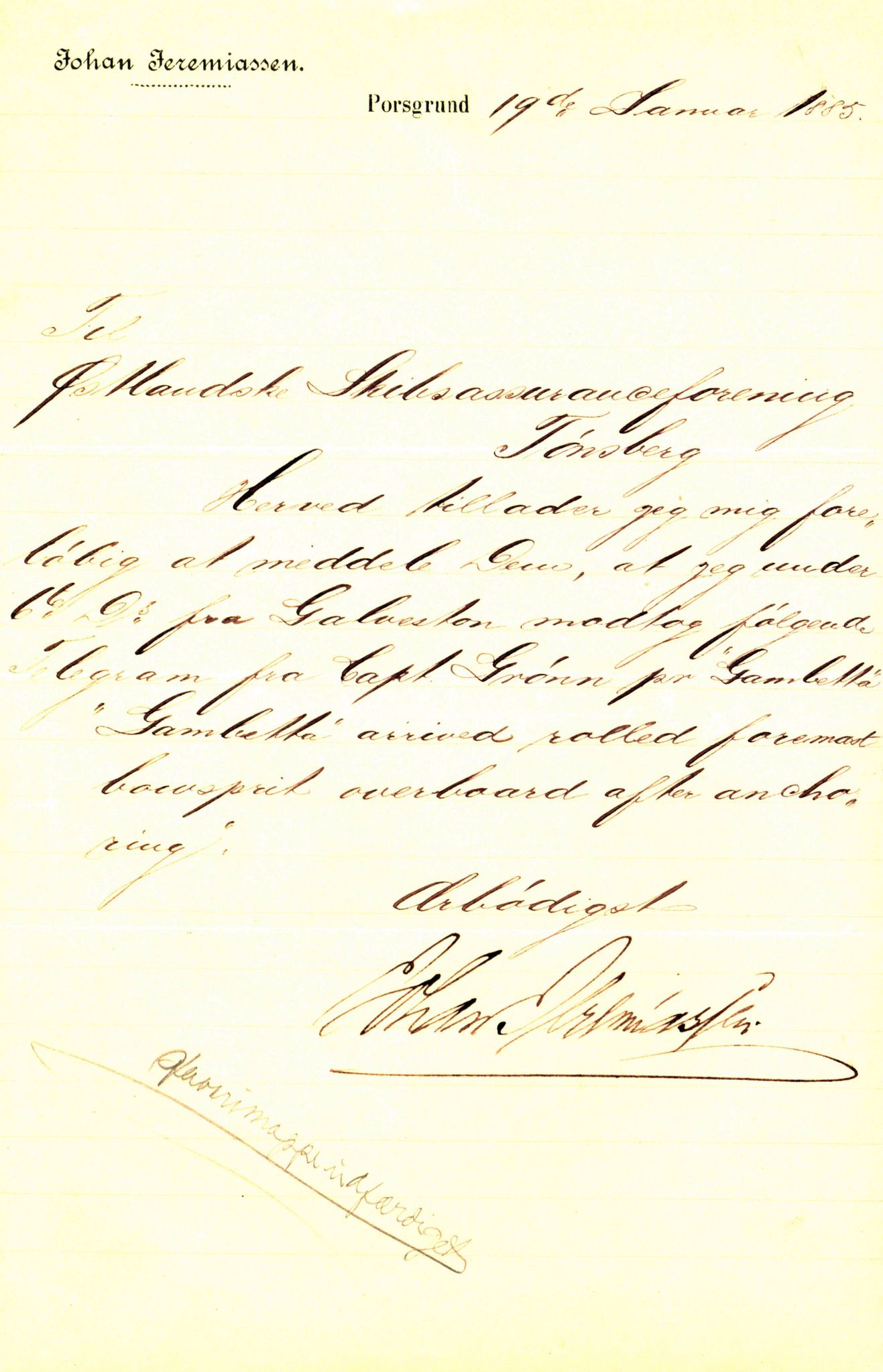 Pa 63 - Østlandske skibsassuranceforening, VEMU/A-1079/G/Ga/L0018/0003: Havaridokumenter / Gazelle, Gambetta, Hildur, Botvid, Alvega, America, 1885, s. 9