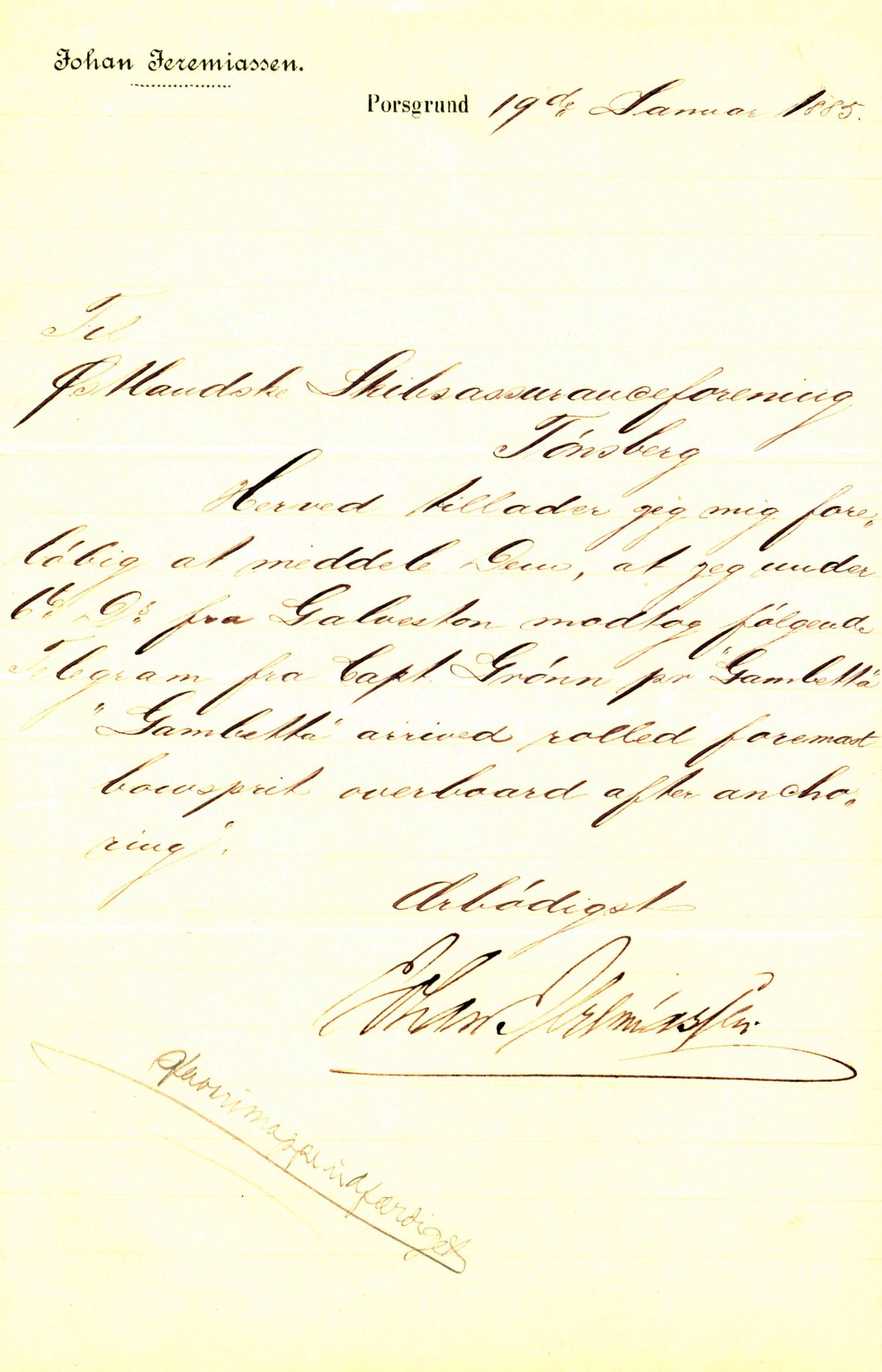 Pa 63 - Østlandske skibsassuranceforening, VEMU/A-1079/G/Ga/L0018/0003: Havaridokumenter / Gazelle, Gambetta, Hildur, Botvid, Alvega, America, 1885, s. 9