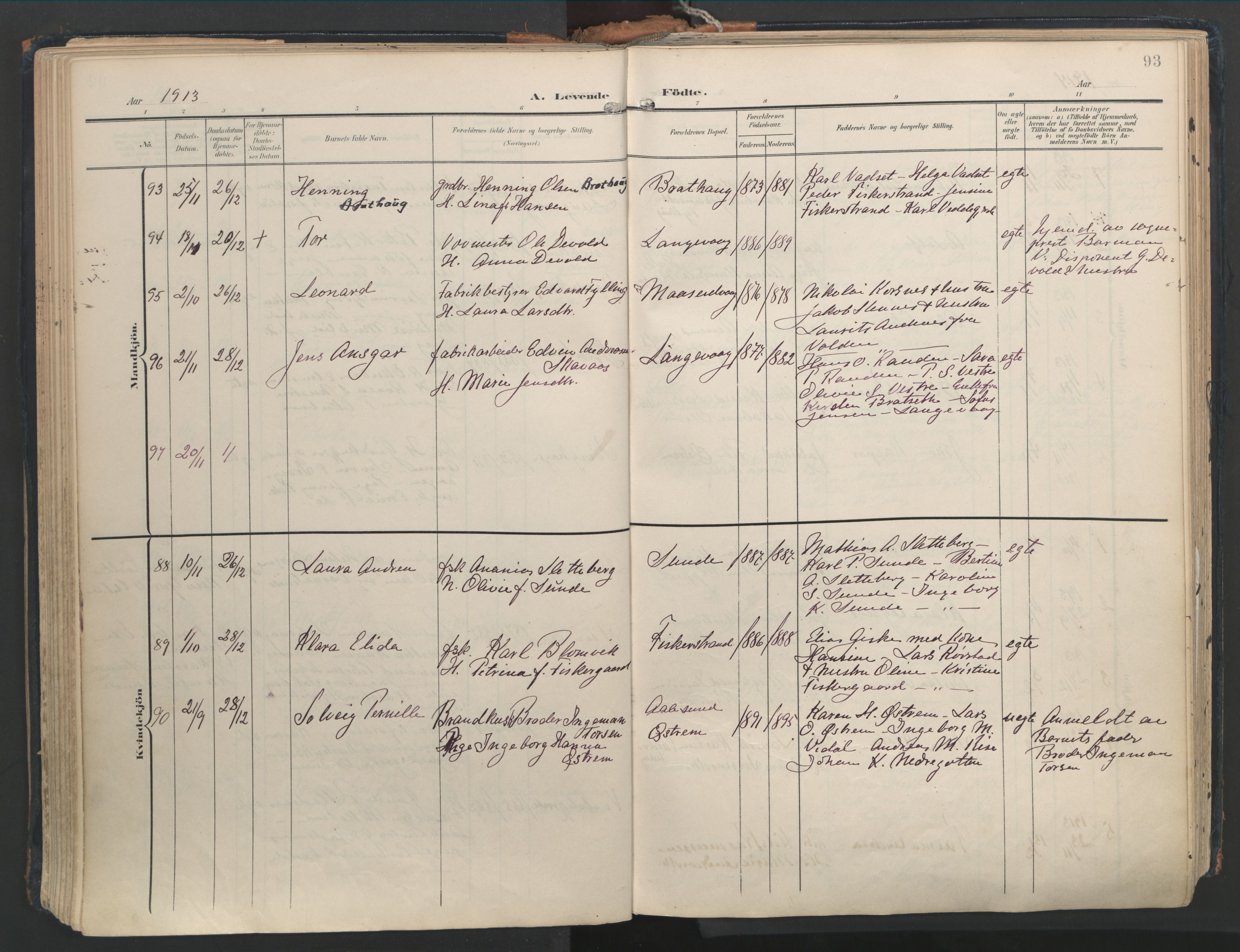 Ministerialprotokoller, klokkerbøker og fødselsregistre - Møre og Romsdal, AV/SAT-A-1454/528/L0411: Ministerialbok nr. 528A20, 1907-1920, s. 93