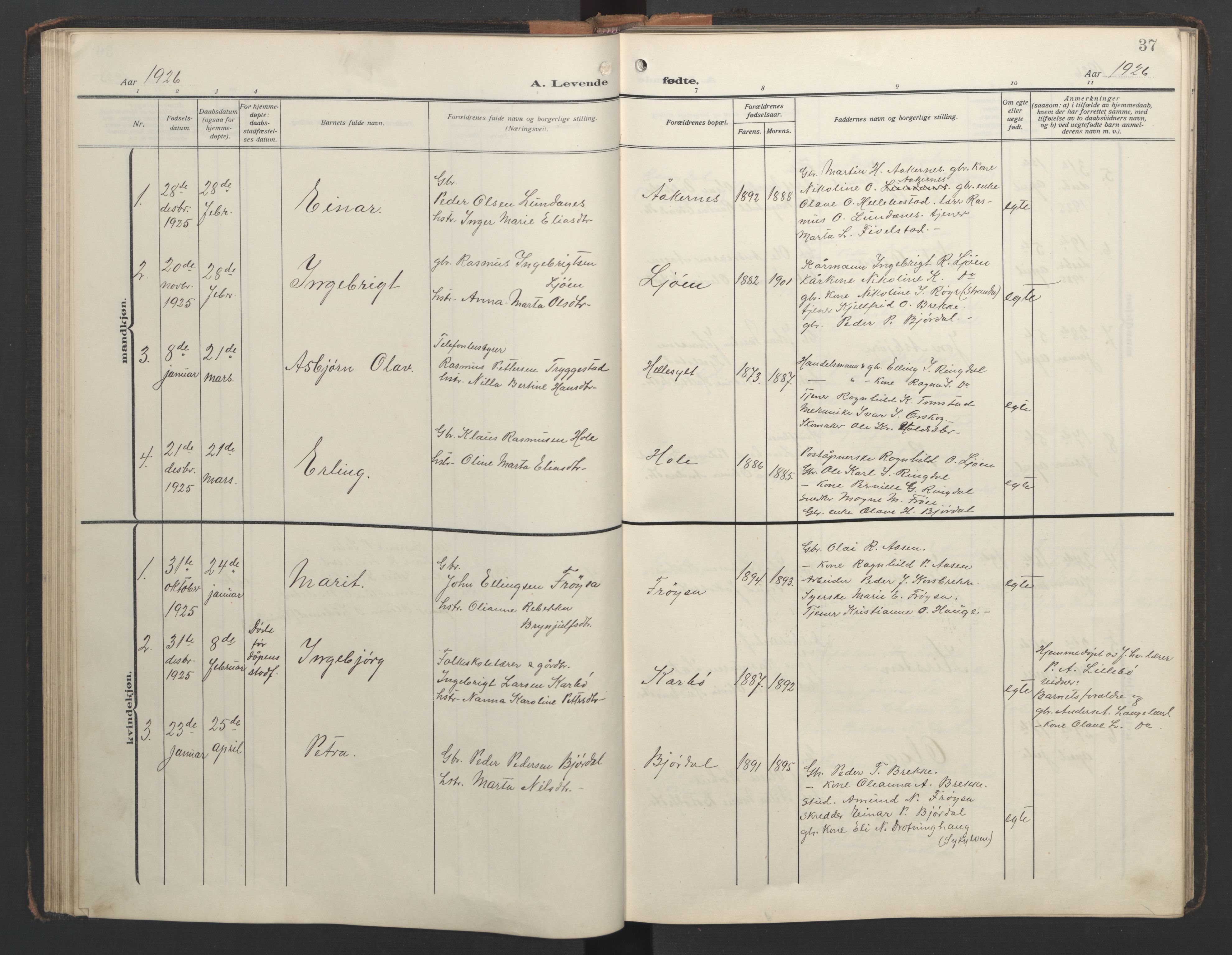 Ministerialprotokoller, klokkerbøker og fødselsregistre - Møre og Romsdal, AV/SAT-A-1454/517/L0232: Klokkerbok nr. 517C05, 1910-1946, s. 37