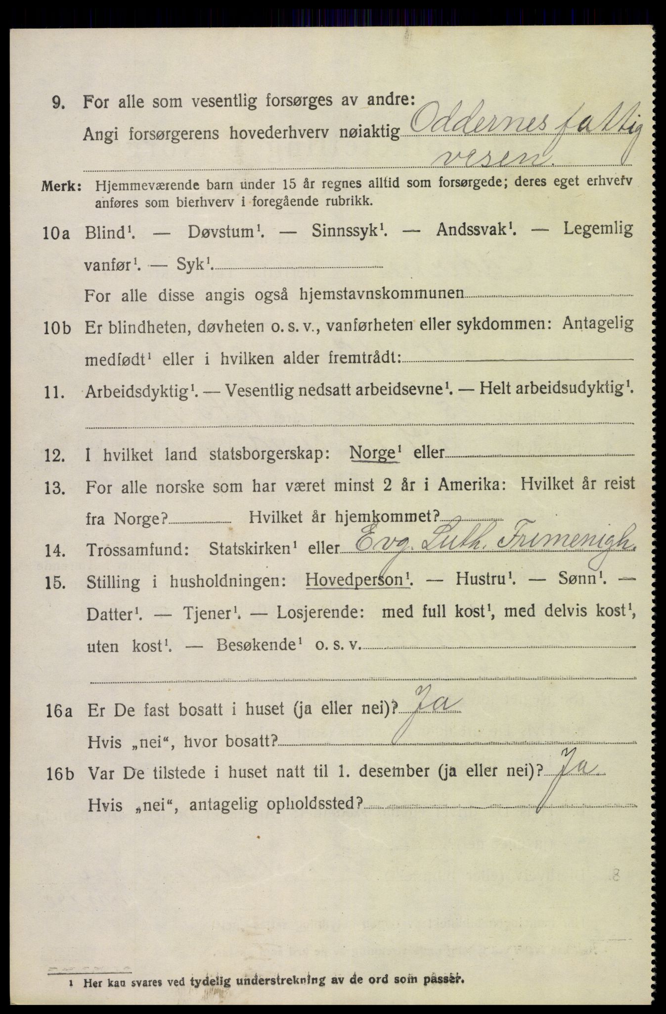 SAK, Folketelling 1920 for 1012 Oddernes herred, 1920, s. 9632