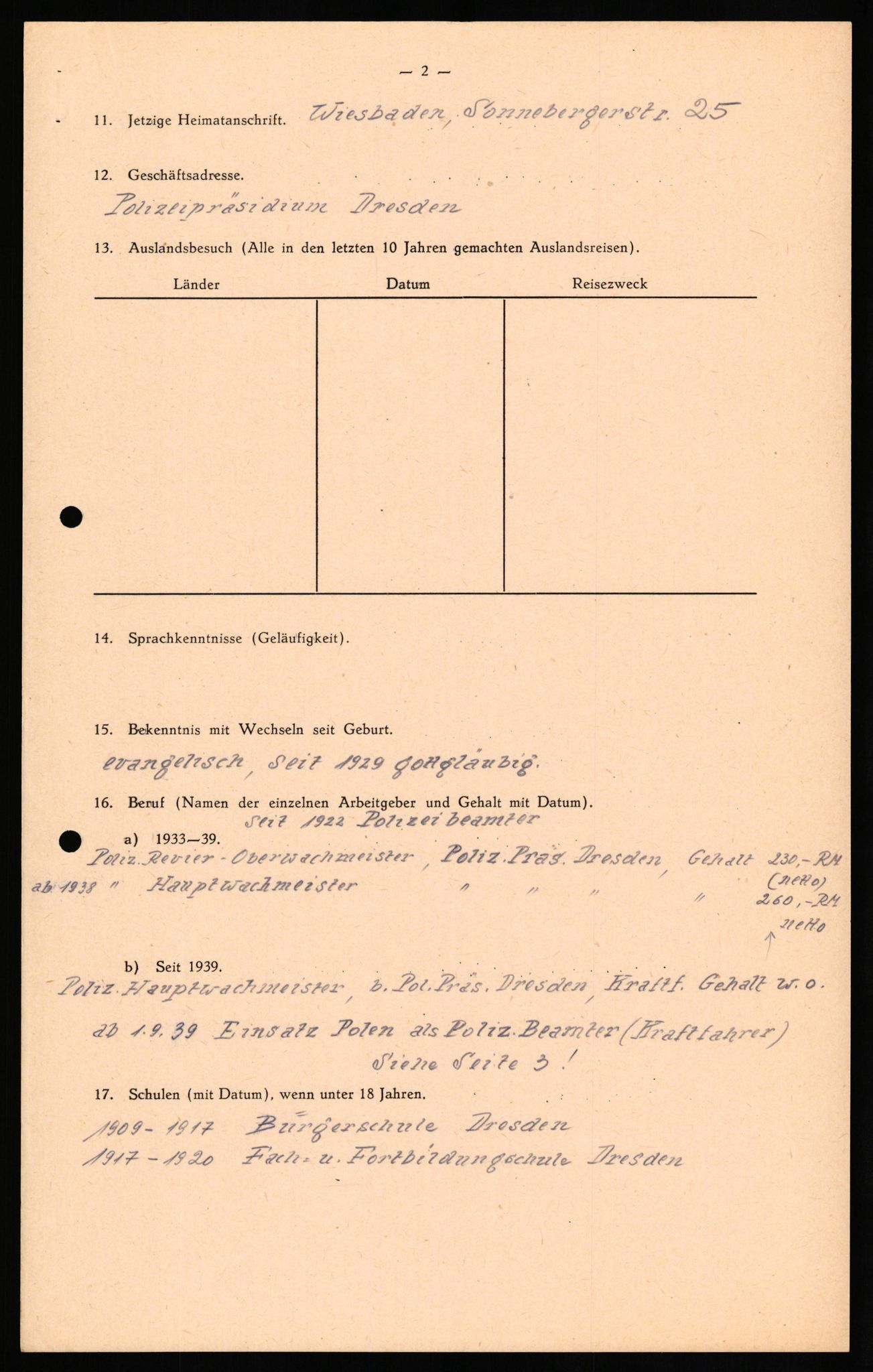 Forsvaret, Forsvarets overkommando II, RA/RAFA-3915/D/Db/L0027: CI Questionaires. Tyske okkupasjonsstyrker i Norge. Tyskere., 1945-1946, s. 311