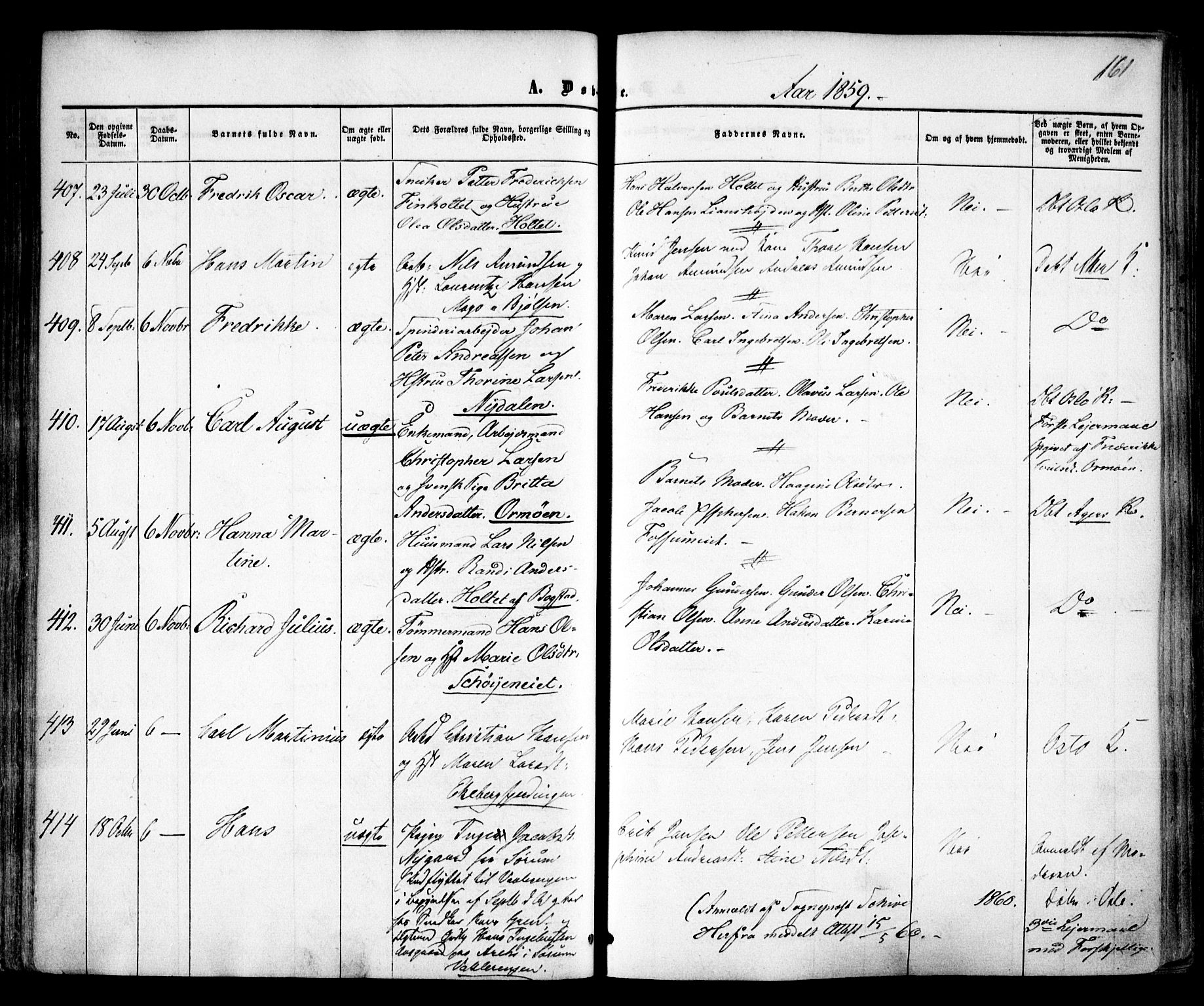 Vestre Aker prestekontor Kirkebøker, AV/SAO-A-10025/F/Fa/L0003: Ministerialbok nr. 3, 1857-1868, s. 161