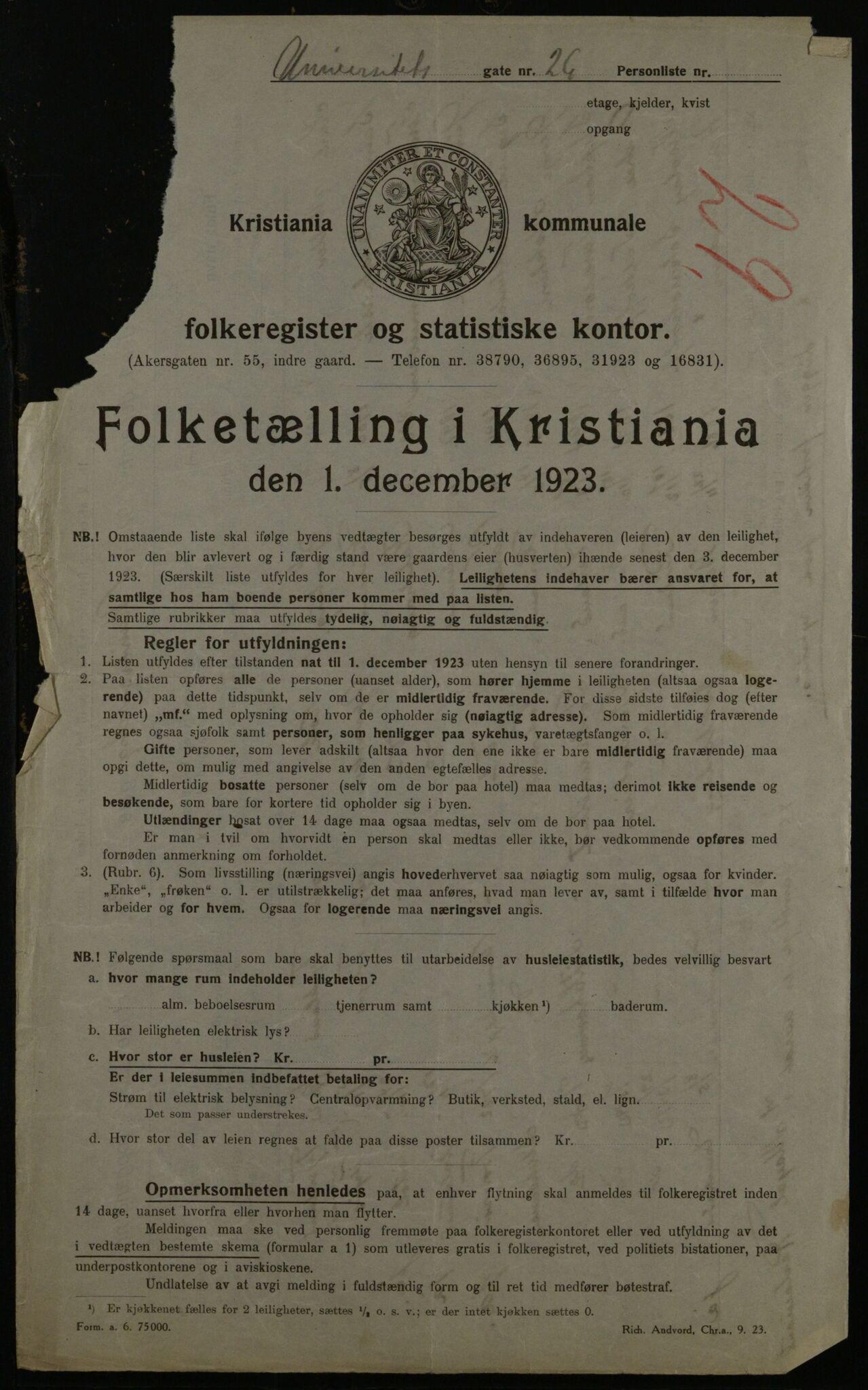 OBA, Kommunal folketelling 1.12.1923 for Kristiania, 1923, s. 132887