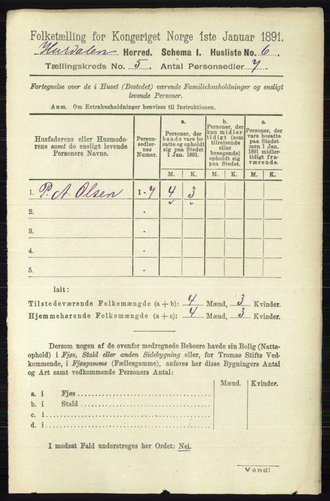 RA, Folketelling 1891 for 0239 Hurdal herred, 1891, s. 2012