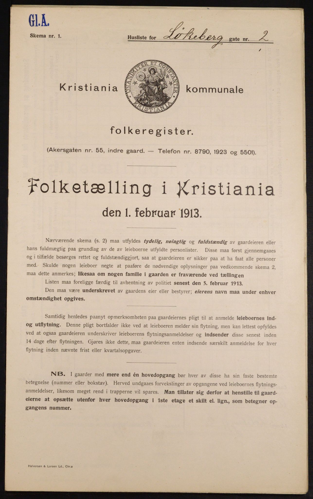 OBA, Kommunal folketelling 1.2.1913 for Kristiania, 1913, s. 58348