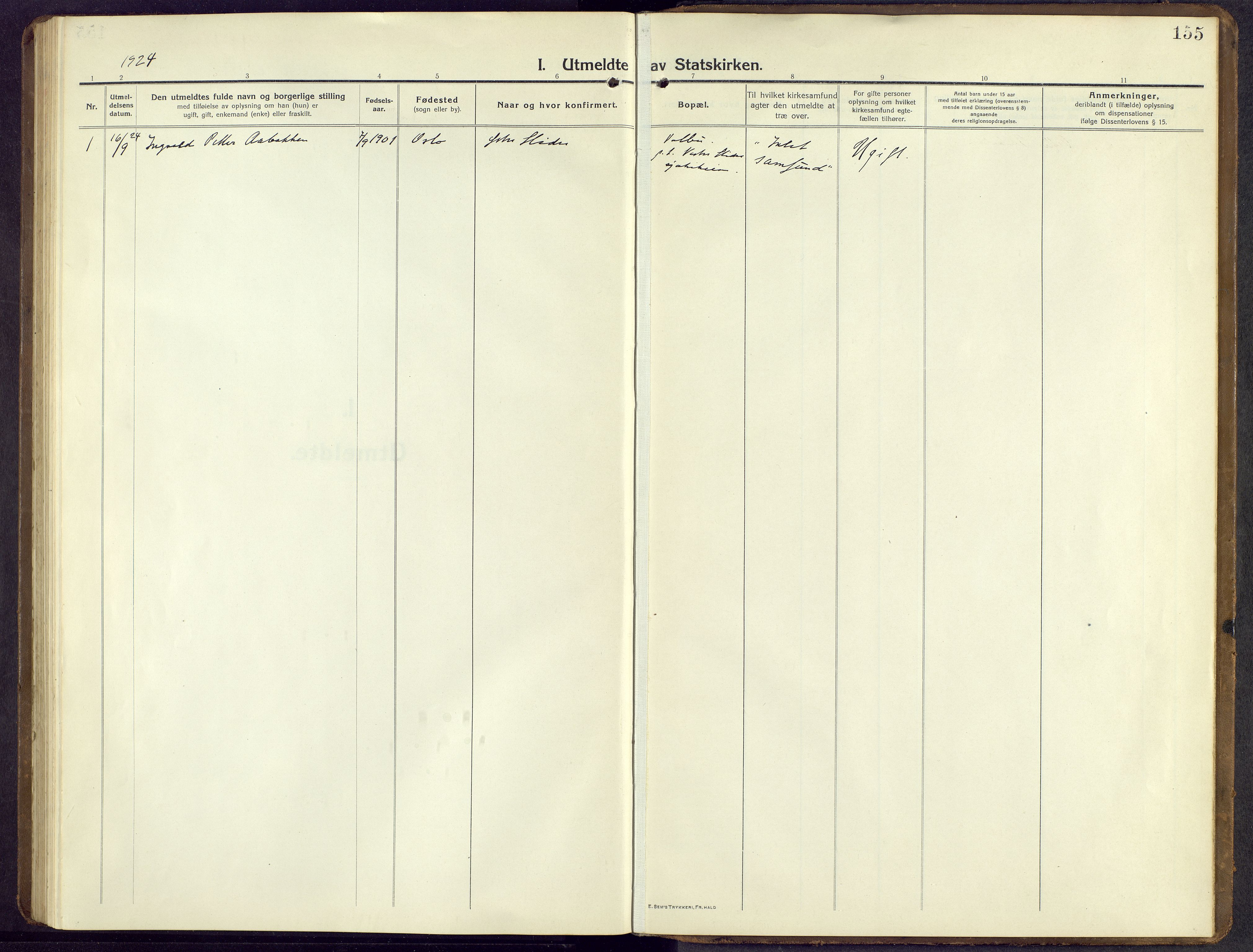 Øystre Slidre prestekontor, SAH/PREST-138/H/Ha/Hab/L0009: Klokkerbok nr. 9, 1917-1952, s. 155