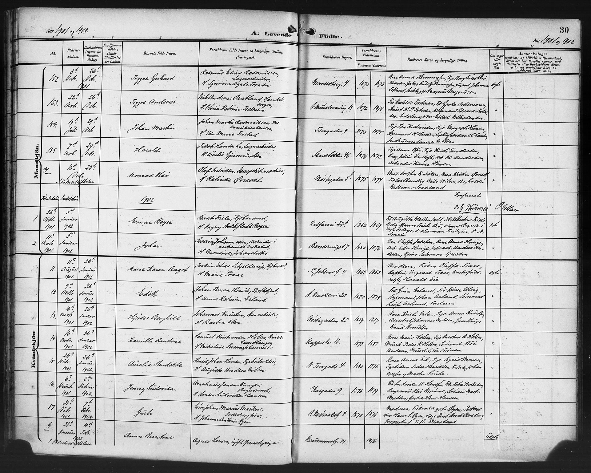 Domkirken sokneprestembete, AV/SAB-A-74801/H/Hab/L0017: Klokkerbok nr. B 10, 1900-1915, s. 30