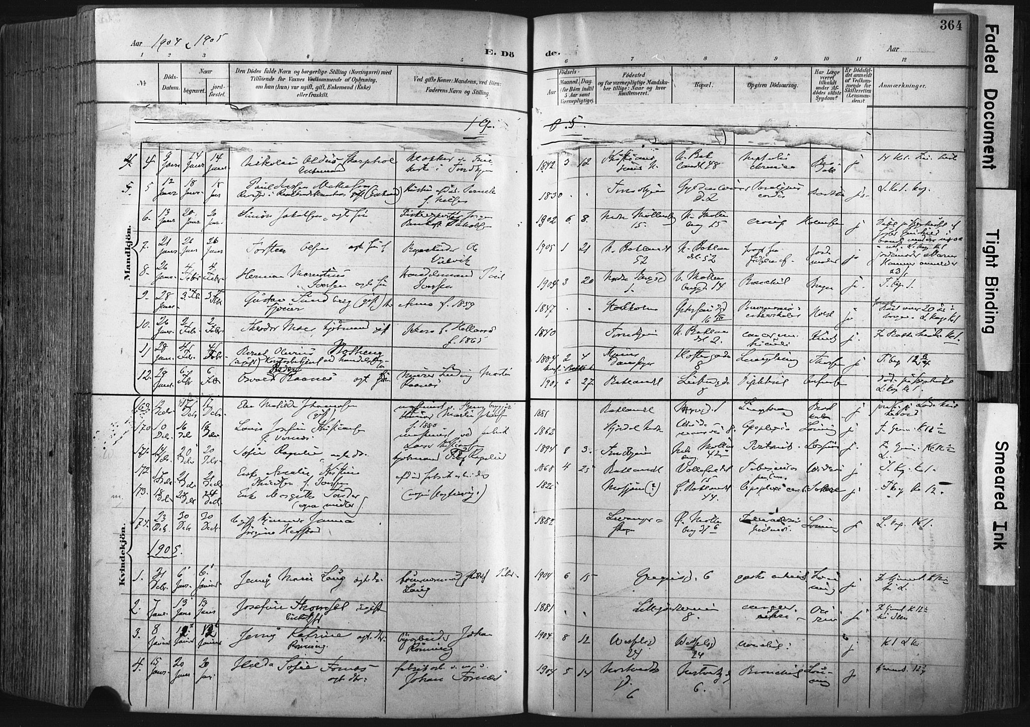 Ministerialprotokoller, klokkerbøker og fødselsregistre - Sør-Trøndelag, SAT/A-1456/604/L0201: Ministerialbok nr. 604A21, 1901-1911, s. 364