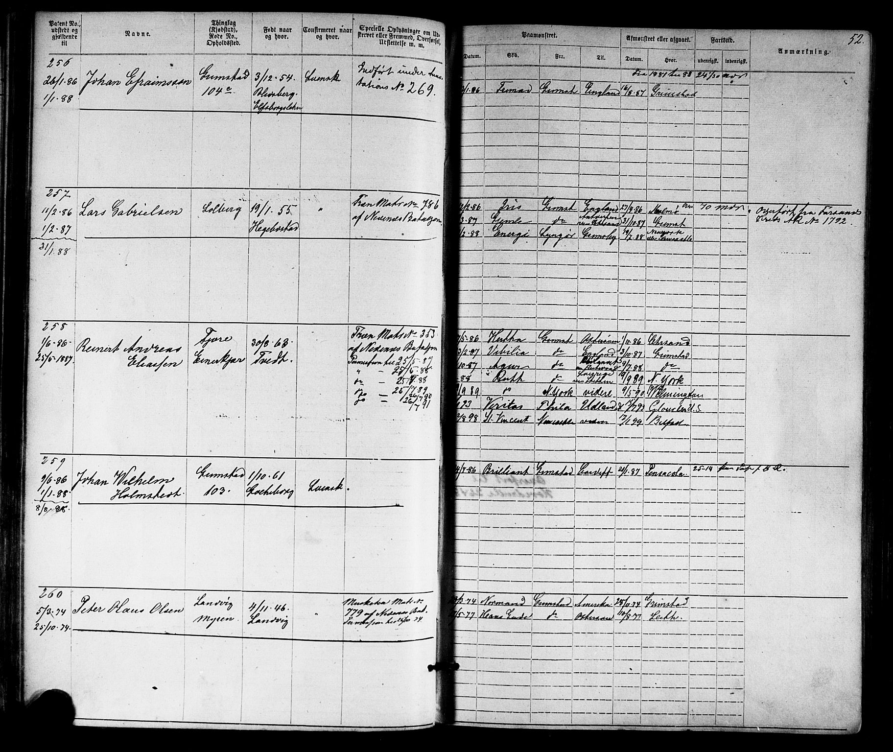 Grimstad mønstringskrets, SAK/2031-0013/F/Fa/L0005: Annotasjonsrulle nr 1-1910 med register, V-18, 1870-1892, s. 75