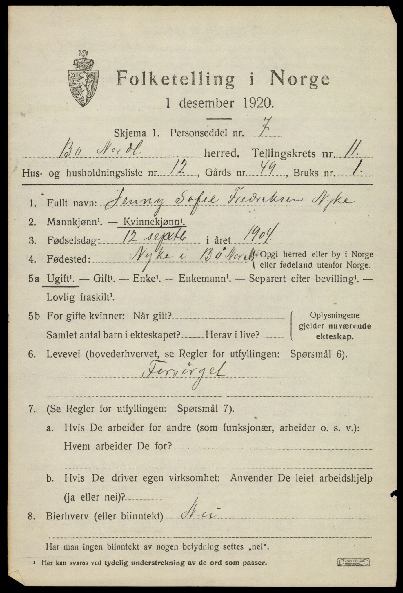 SAT, Folketelling 1920 for 1867 Bø herred, 1920, s. 10108