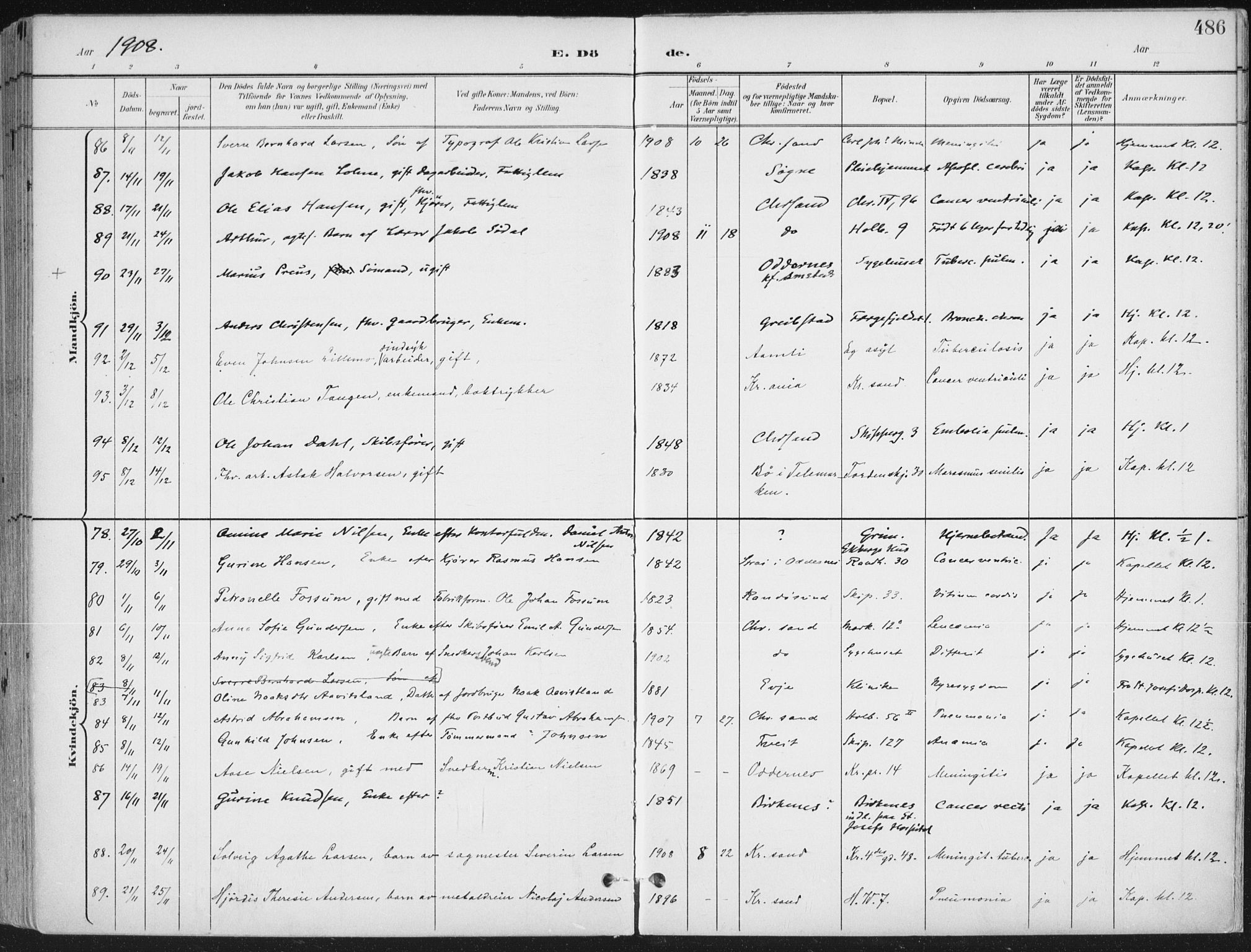Kristiansand domprosti, AV/SAK-1112-0006/F/Fa/L0021: Ministerialbok nr. A 20, 1898-1908, s. 486