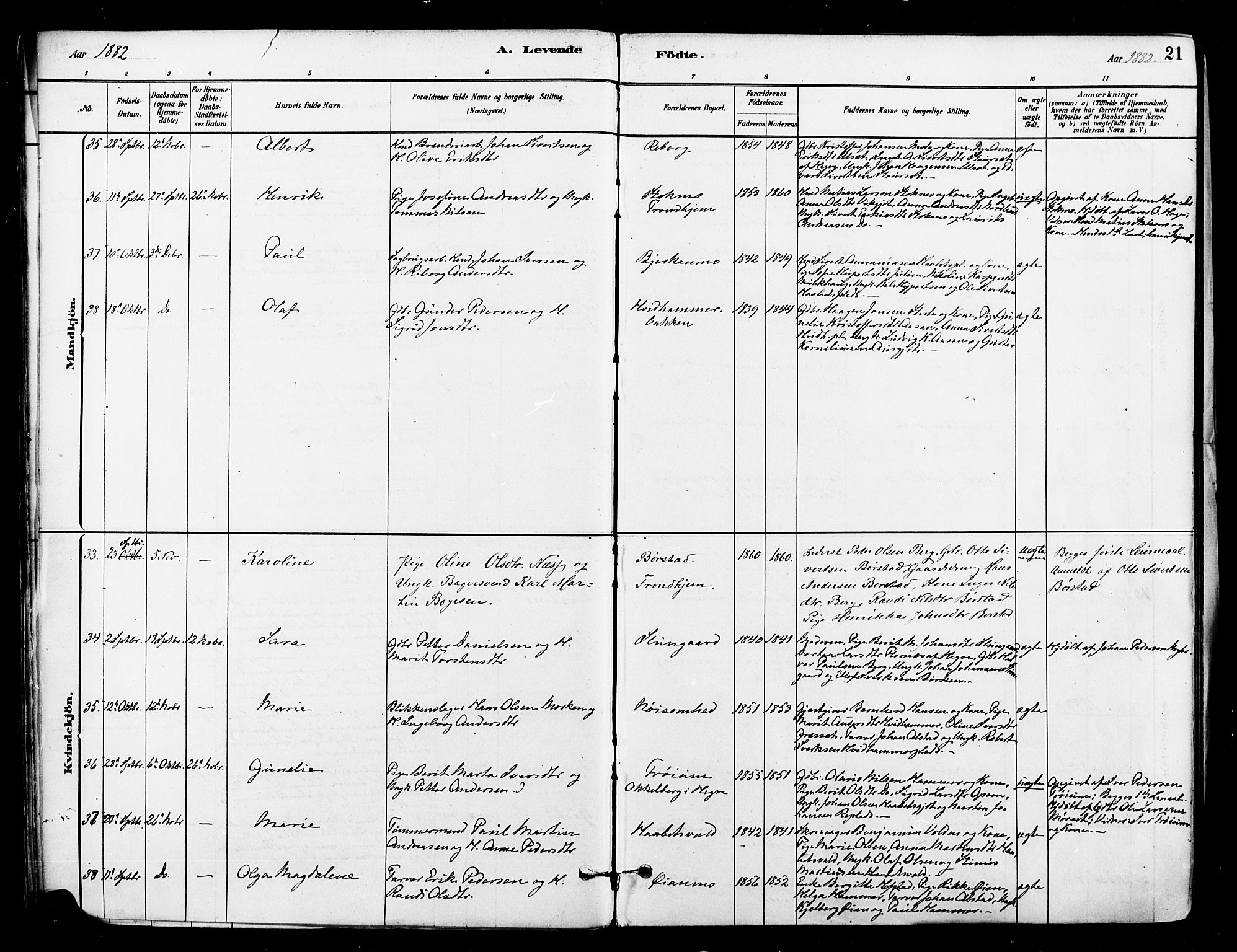 Ministerialprotokoller, klokkerbøker og fødselsregistre - Nord-Trøndelag, AV/SAT-A-1458/709/L0077: Ministerialbok nr. 709A17, 1880-1895, s. 21