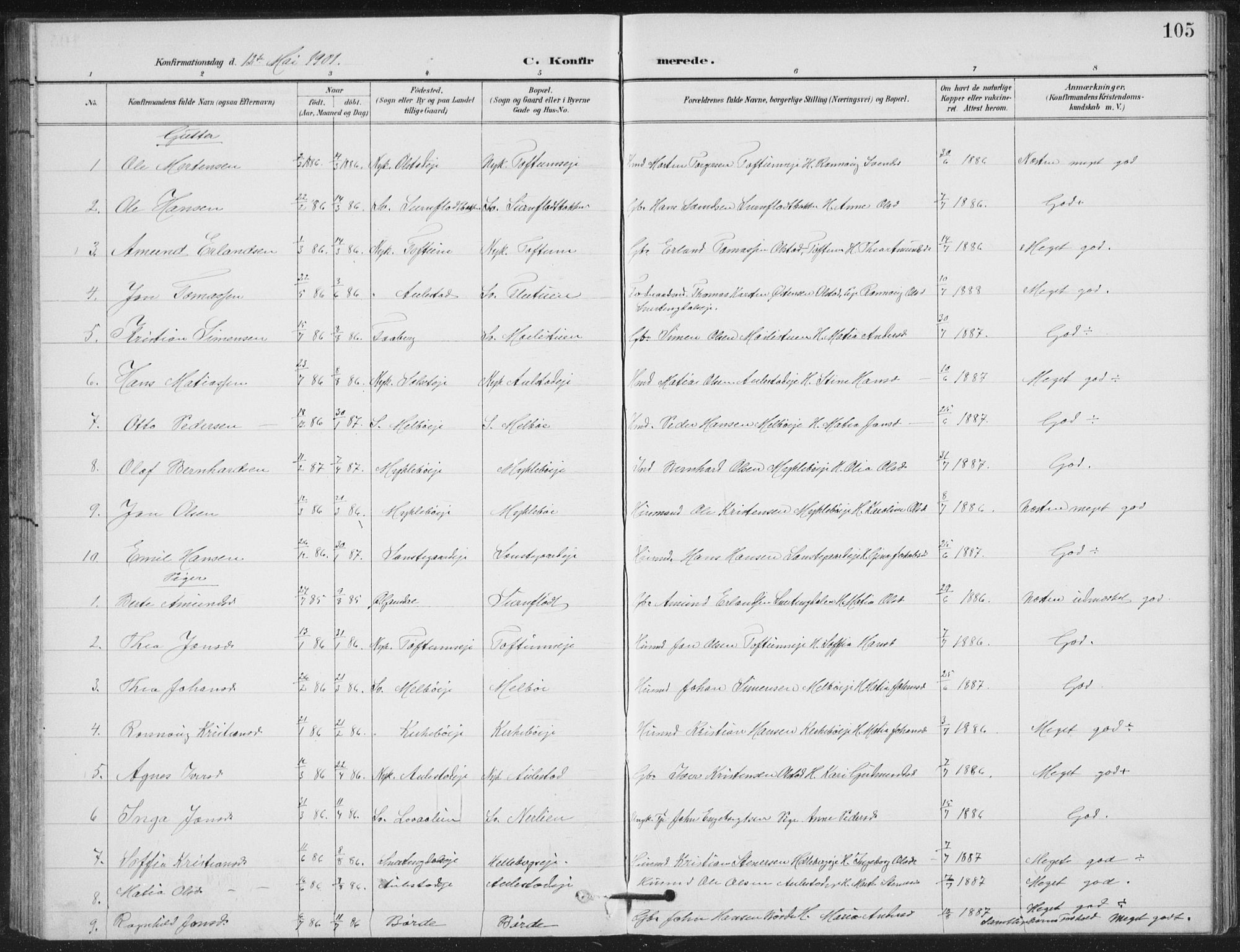 Vestre Gausdal prestekontor, AV/SAH-PREST-094/H/Ha/Hab/L0004: Klokkerbok nr. 4, 1898-1939, s. 105