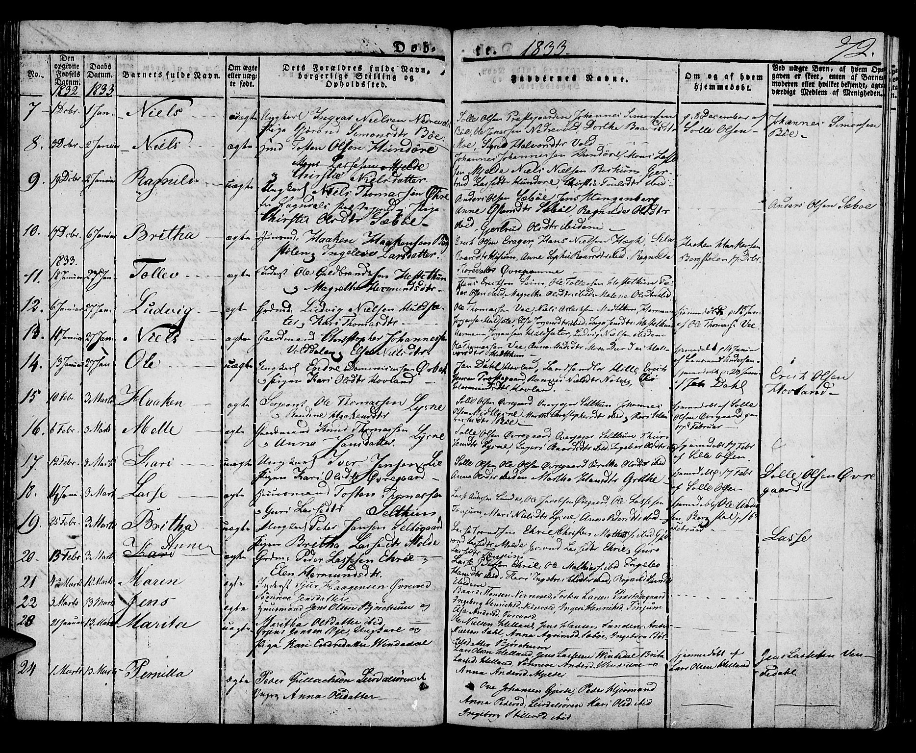 Lærdal sokneprestembete, AV/SAB-A-81201: Ministerialbok nr. A 5, 1822-1834, s. 72