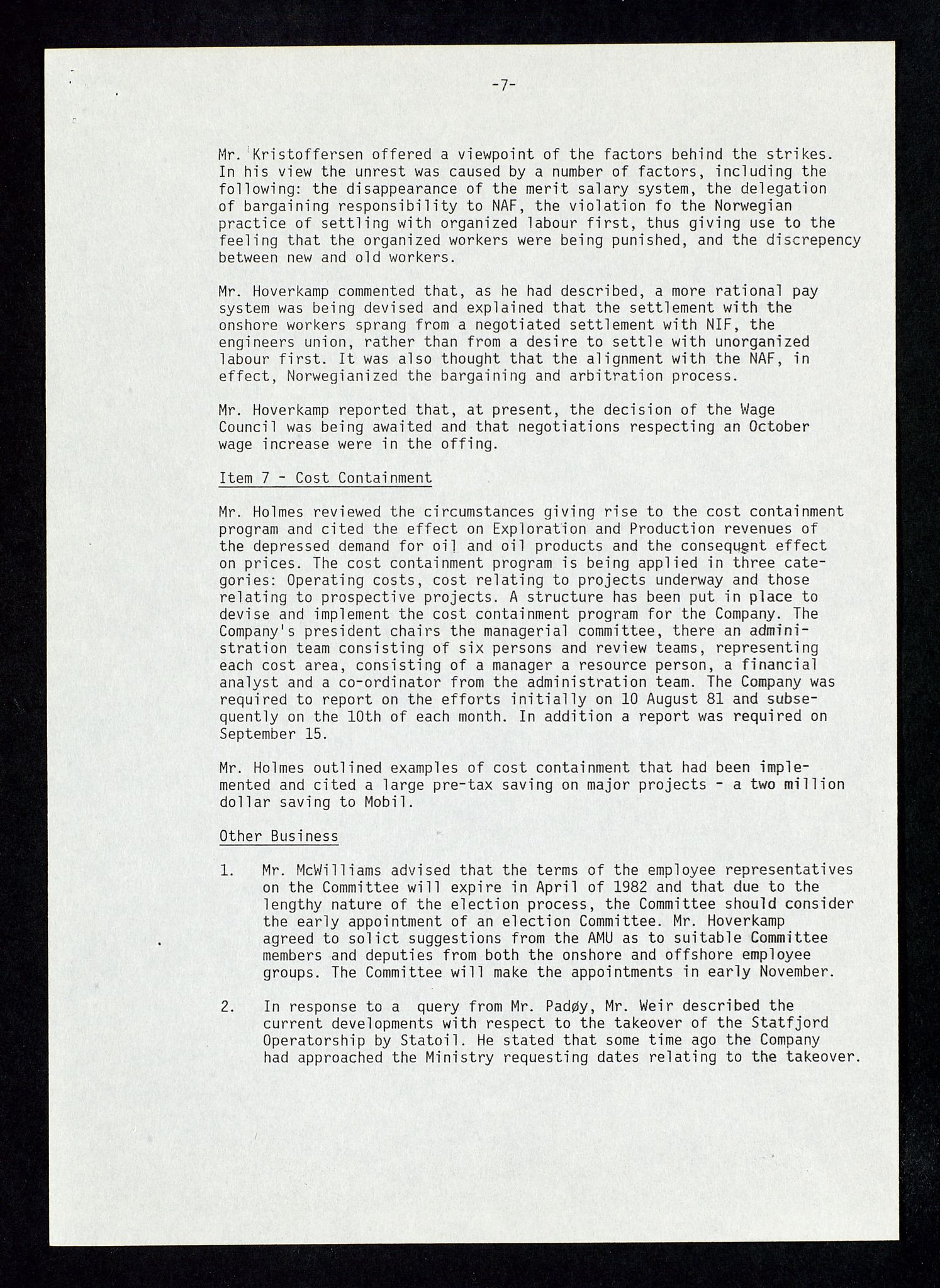 Pa 1578 - Mobil Exploration Norway Incorporated, AV/SAST-A-102024/4/D/Da/L0168: Sak og korrespondanse og styremøter, 1973-1986, s. 111